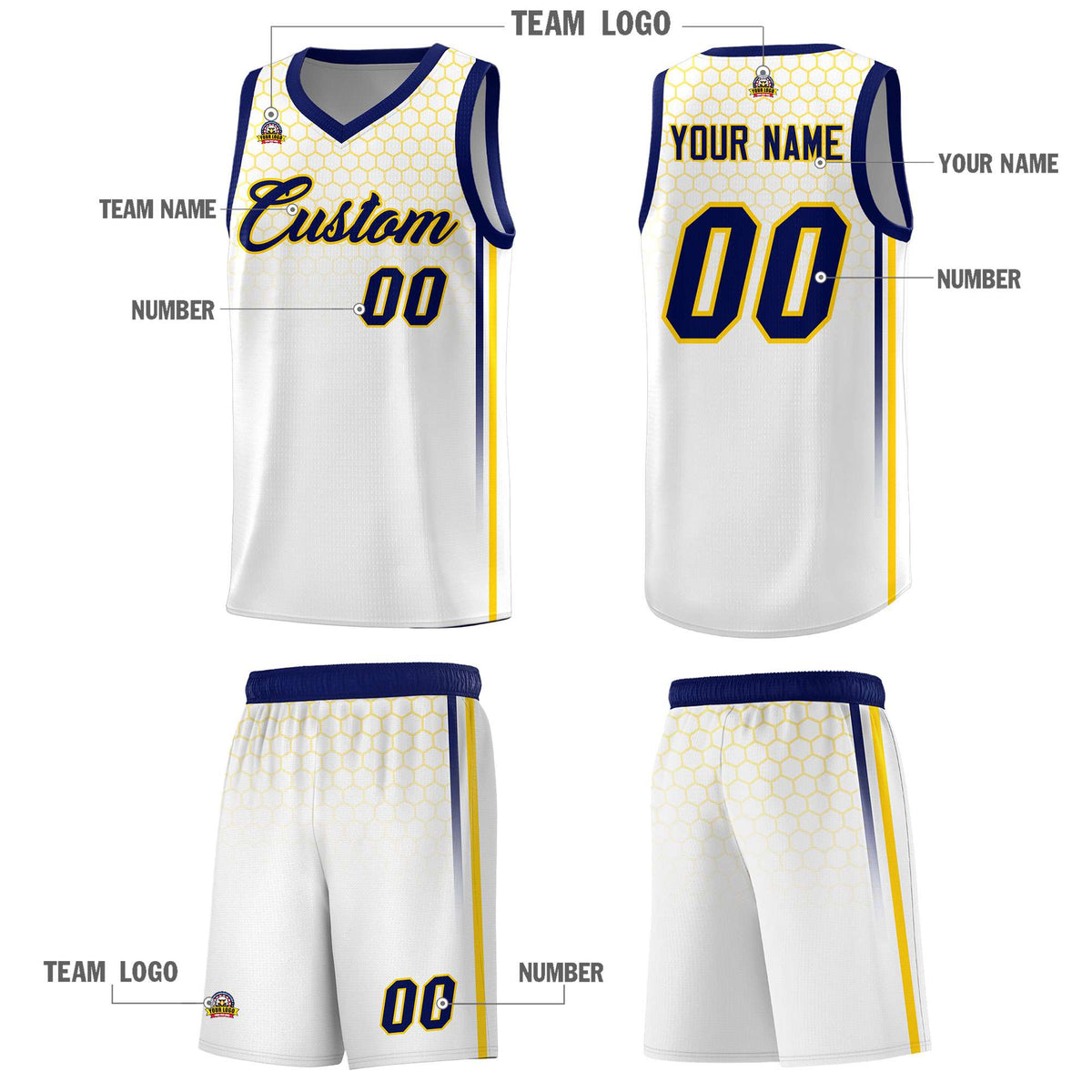 Custom White Personalized Honeycomb Pattern Sports Uniform Basketball Jersey