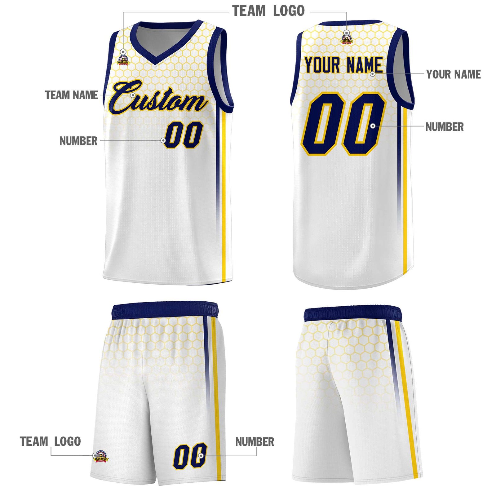Custom White Personalized Honeycomb Pattern Sports Uniform Basketball Jersey