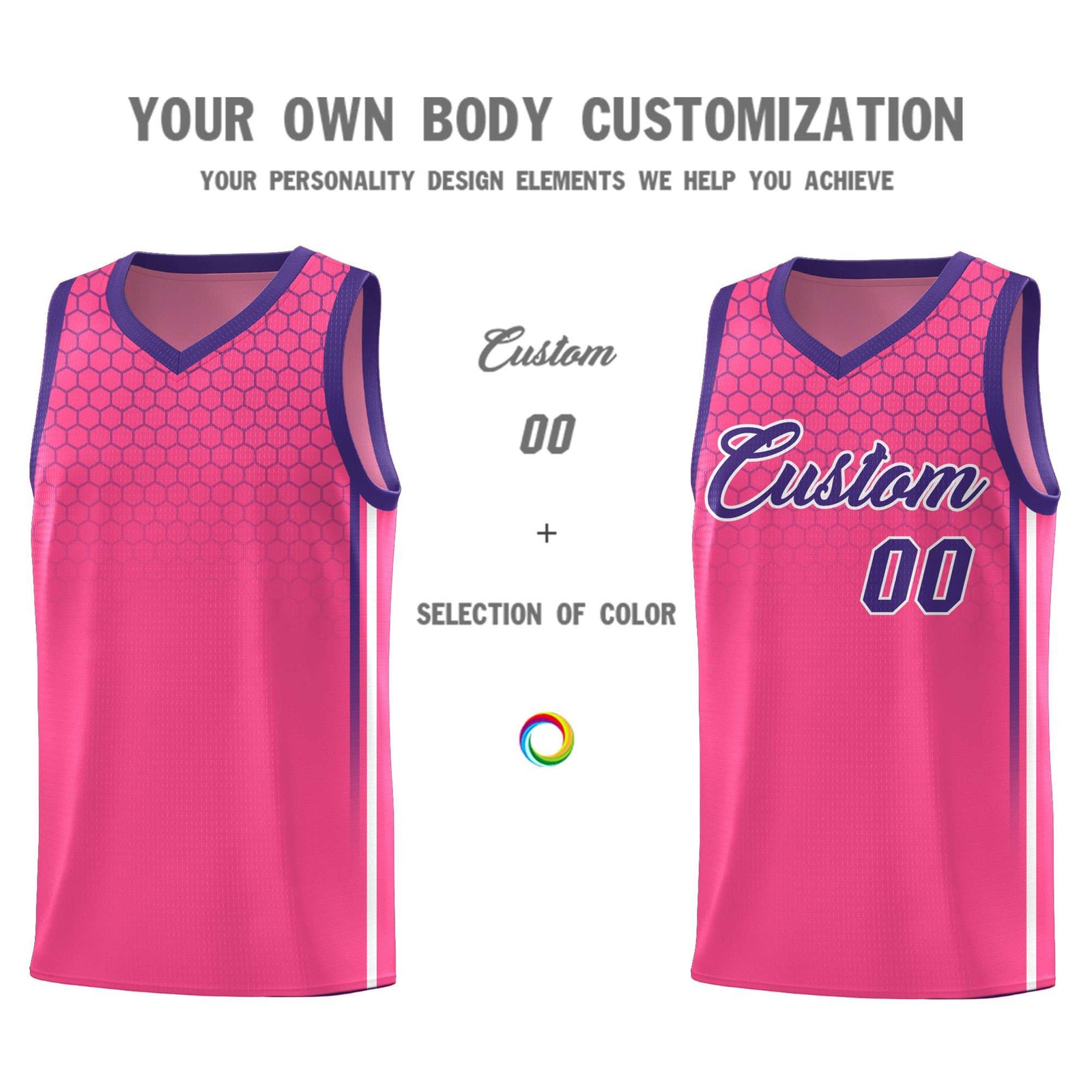 Custom Pink Personalized Honeycomb Pattern Sports Uniform Basketball Jersey