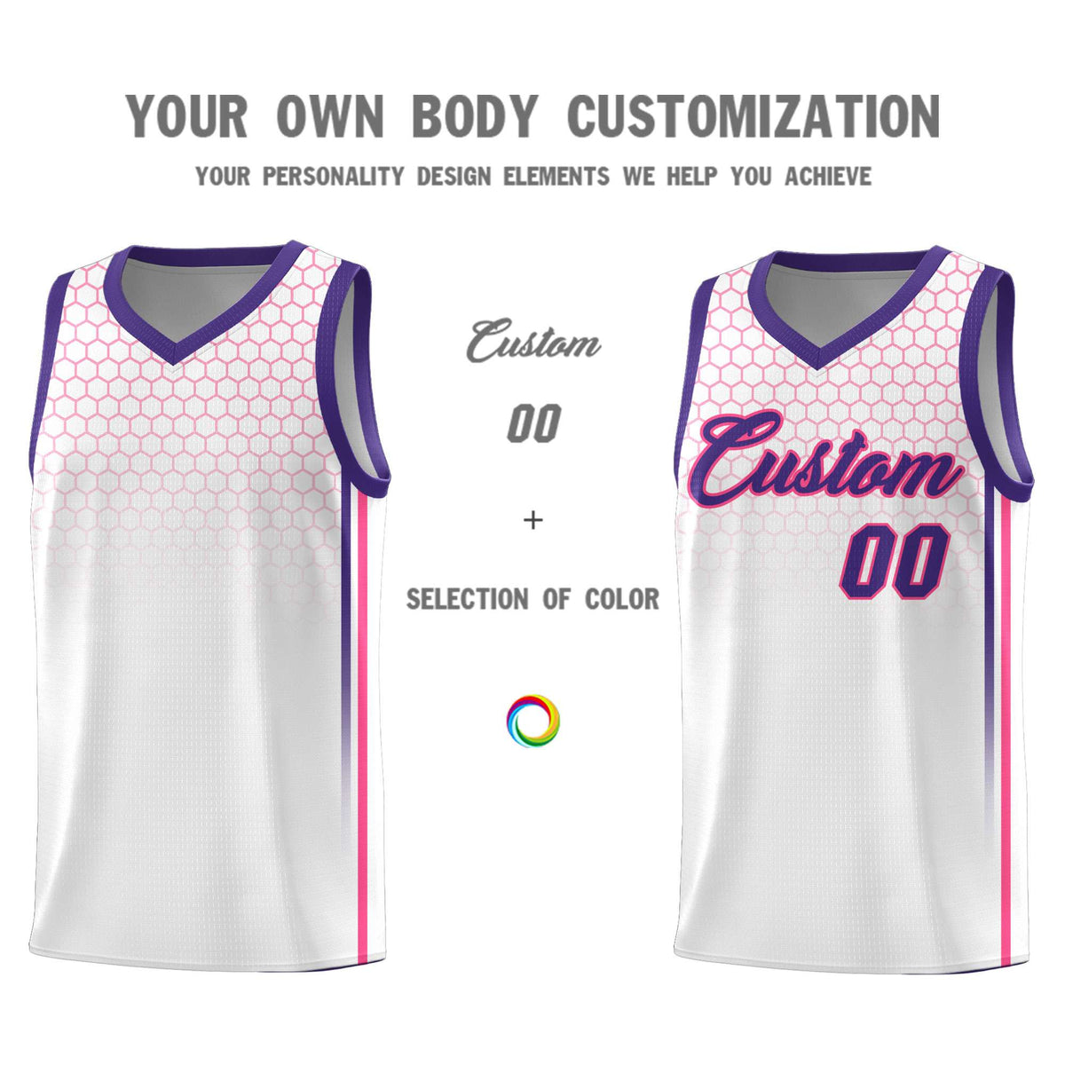 Custom White Personalized Honeycomb Pattern Sports Uniform Basketball Jersey