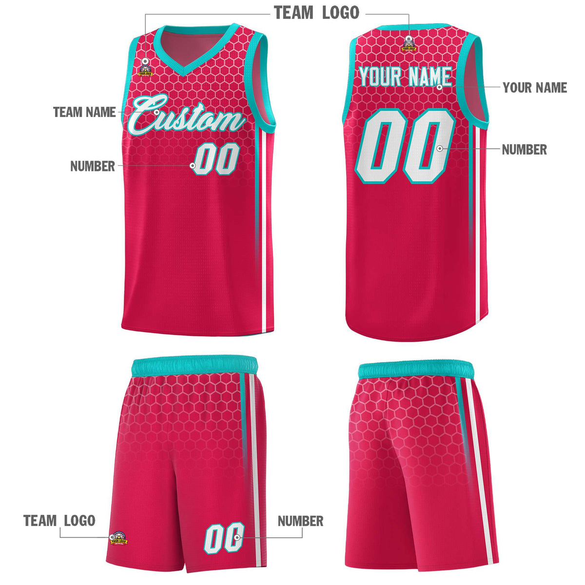 Custom Red Personalized Honeycomb Pattern Sports Uniform Basketball Jersey