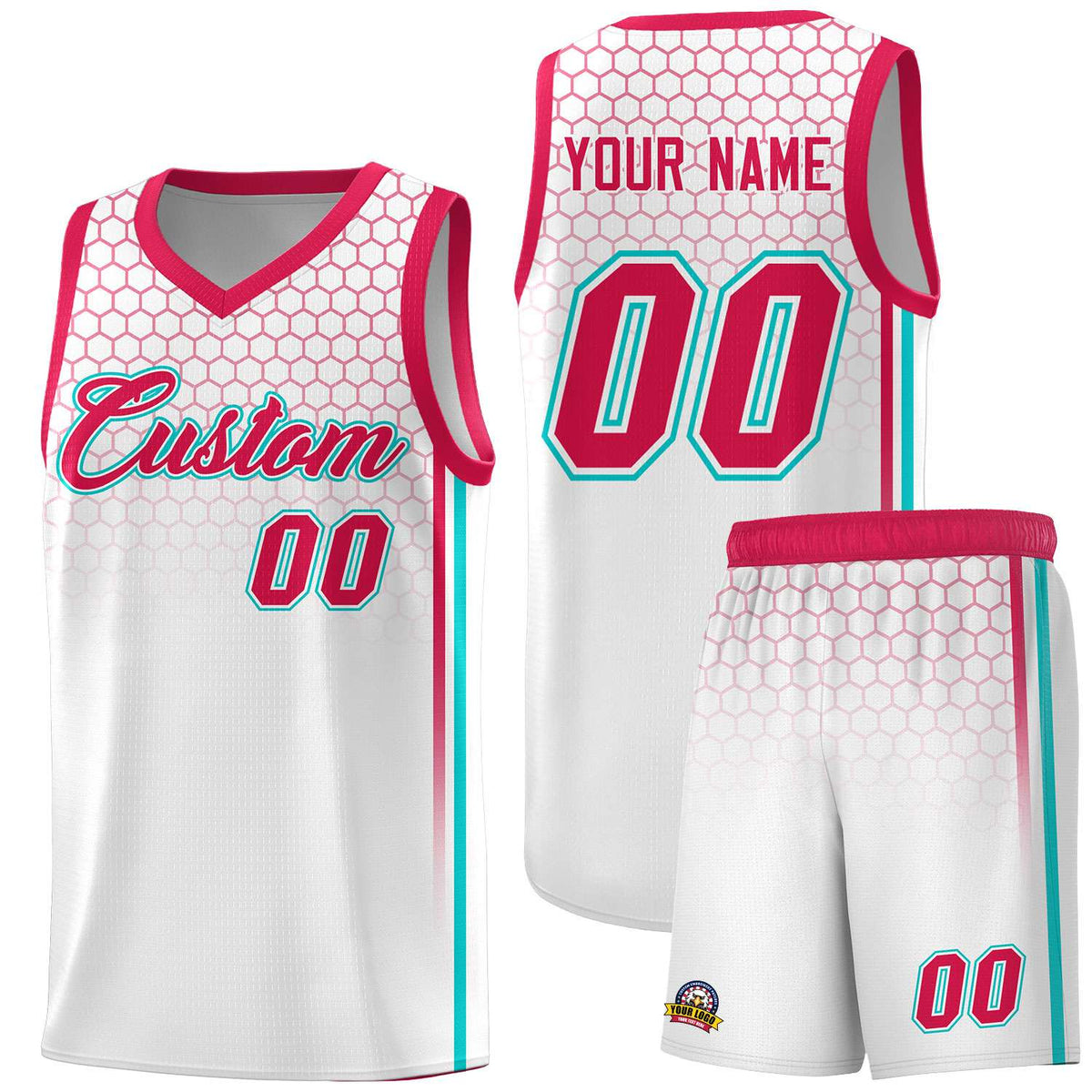 Custom White Personalized Honeycomb Pattern Sports Uniform Basketball Jersey