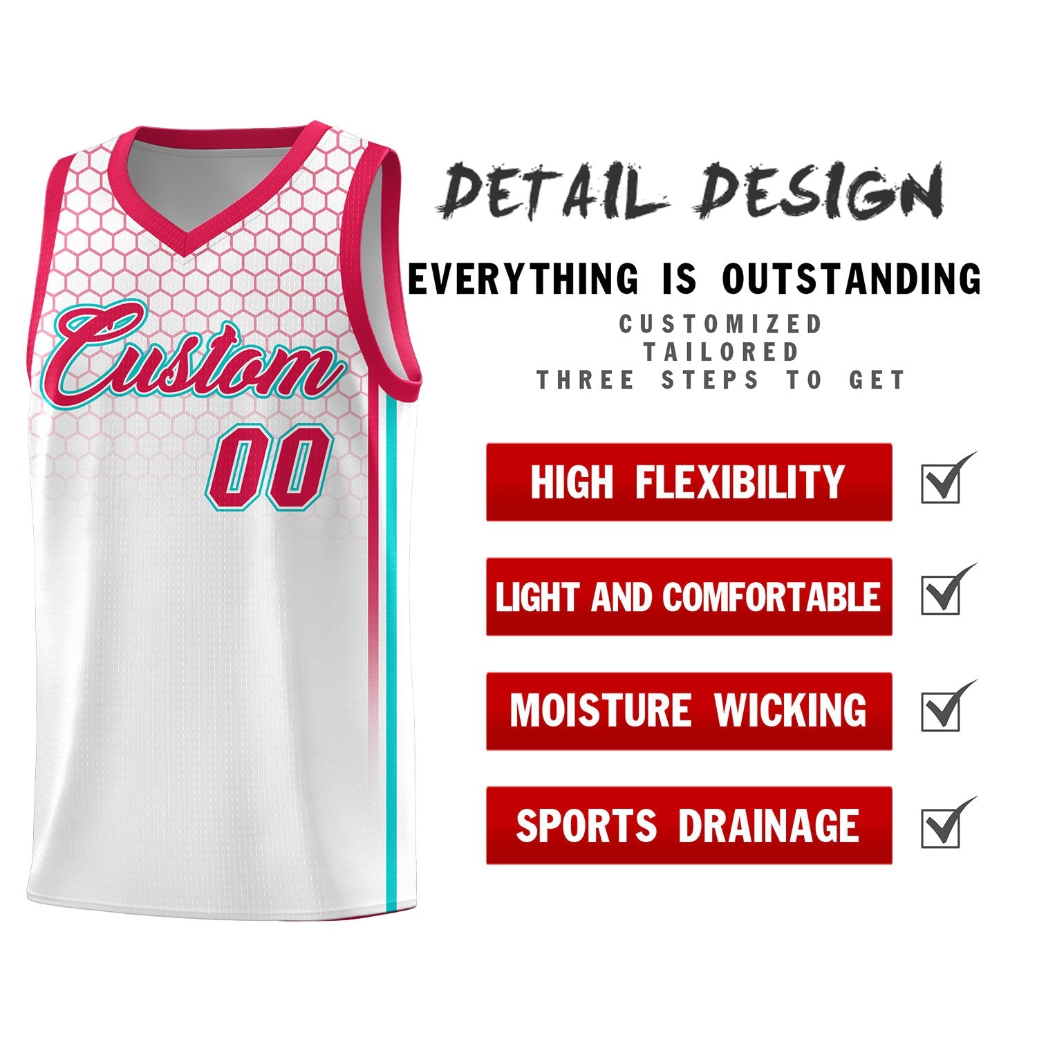 Custom White Personalized Honeycomb Pattern Sports Uniform Basketball Jersey