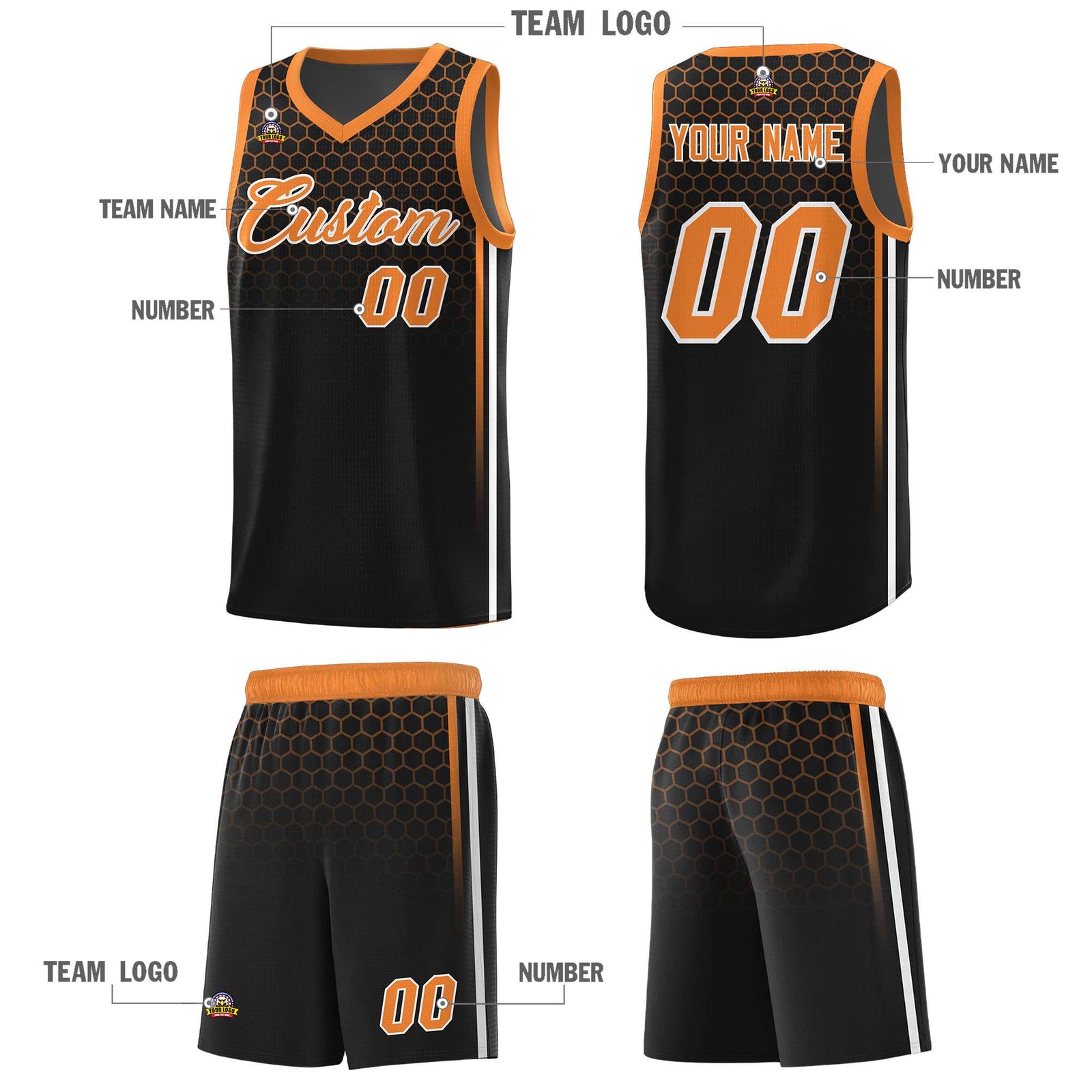 Custom Black Personalized Honeycomb Pattern Sports Uniform Basketball Jersey