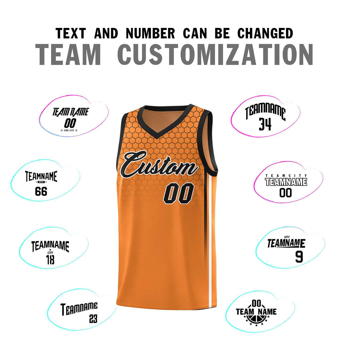 Custom Gold Orange Personalized Honeycomb Pattern Sports Uniform Basketball Jersey