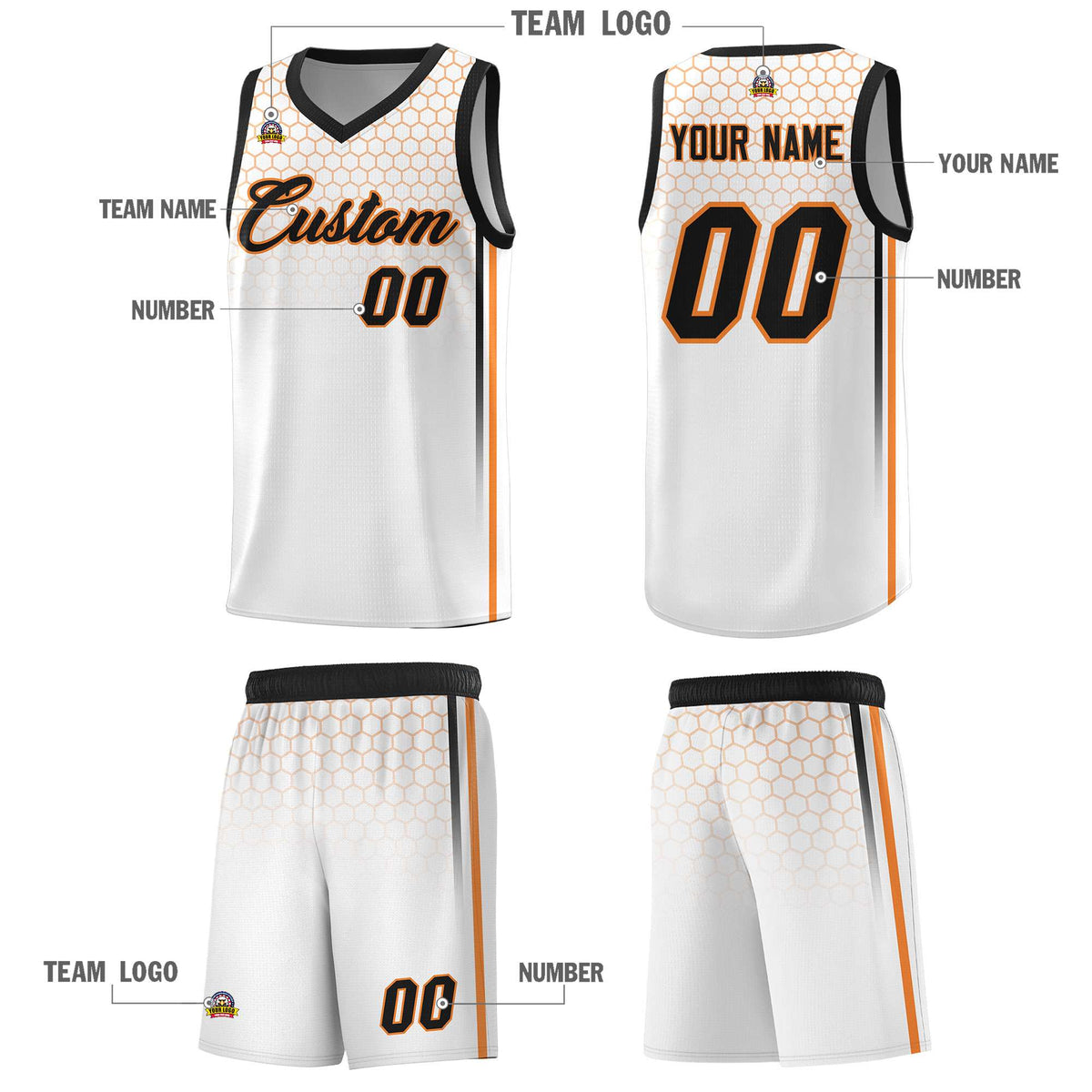 Custom White Personalized Honeycomb Pattern Sports Uniform Basketball Jersey