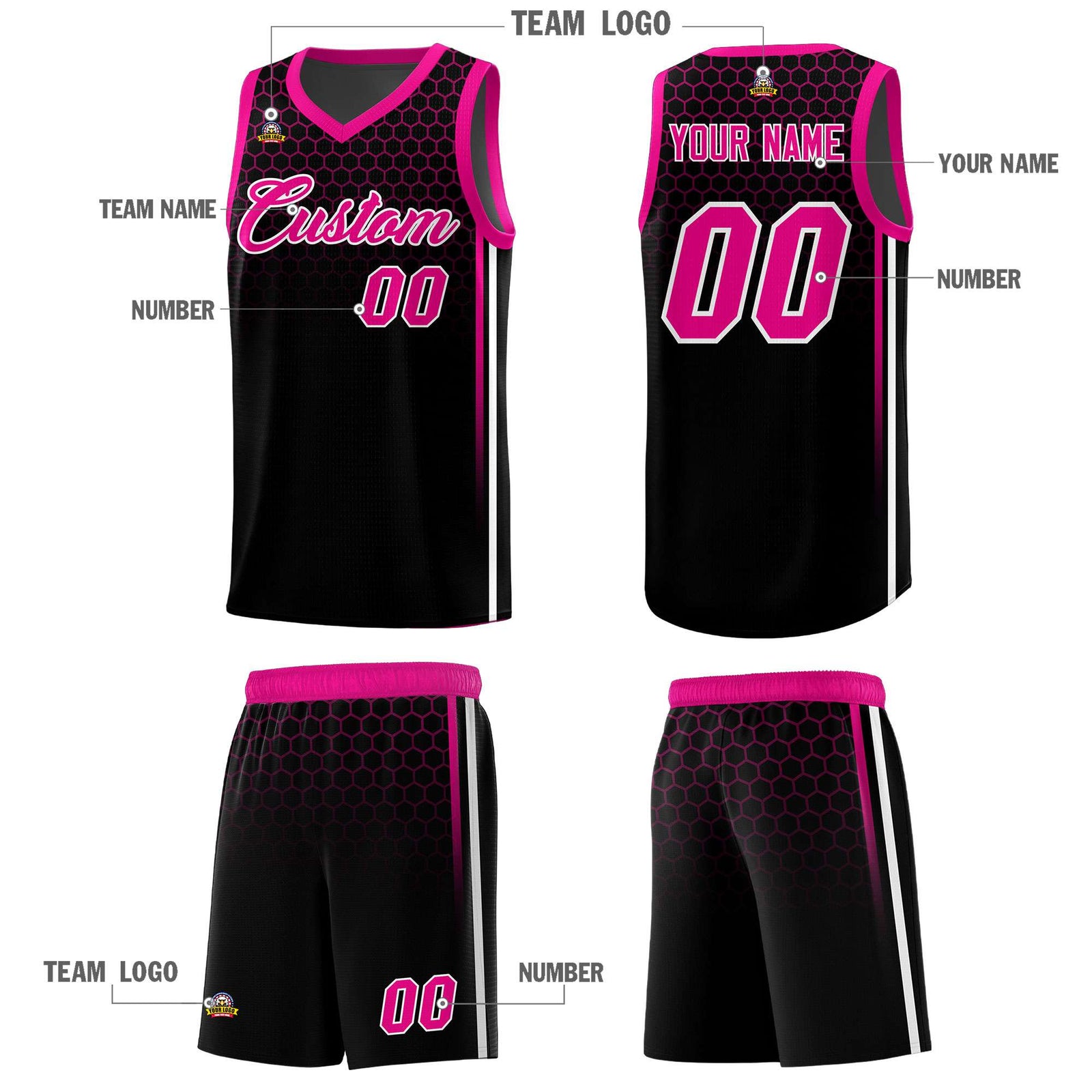 Custom Black Personalized Honeycomb Pattern Sports Uniform Basketball Jersey