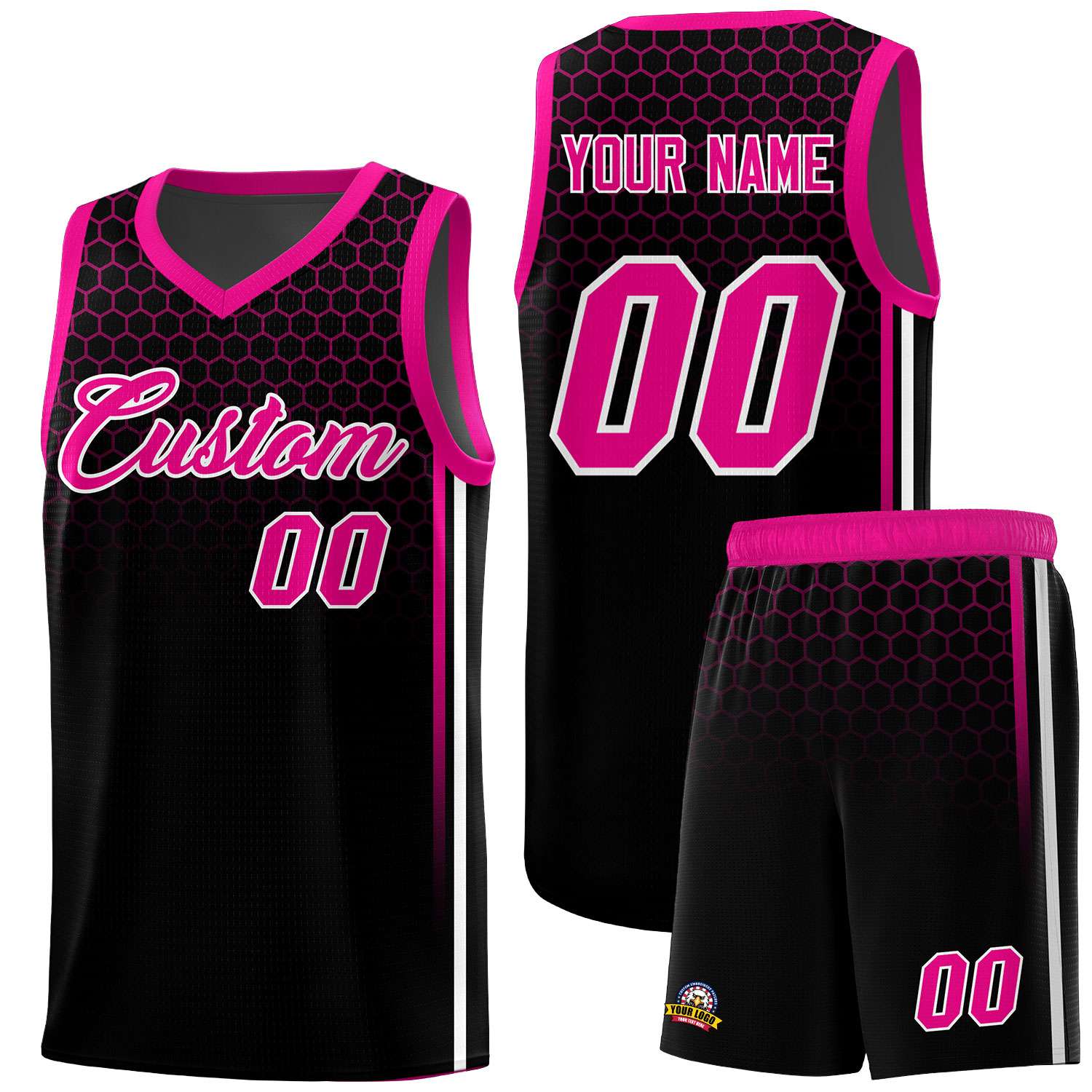 Custom Black Personalized Honeycomb Pattern Sports Uniform Basketball Jersey