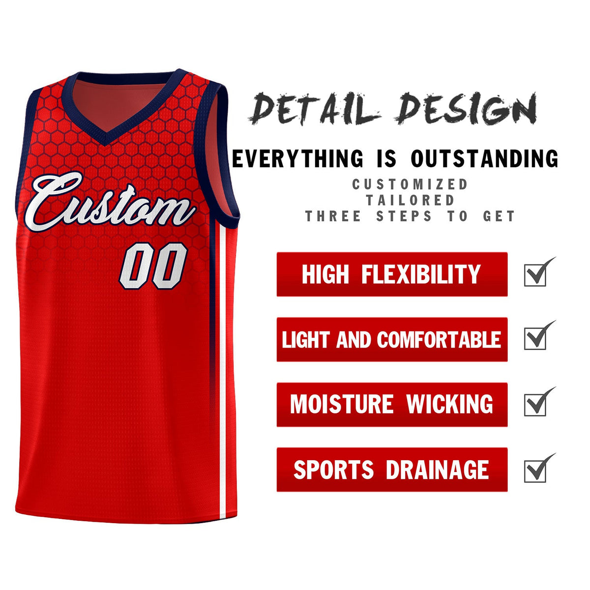 Custom Red Personalized Honeycomb Pattern Sports Uniform Basketball Jersey