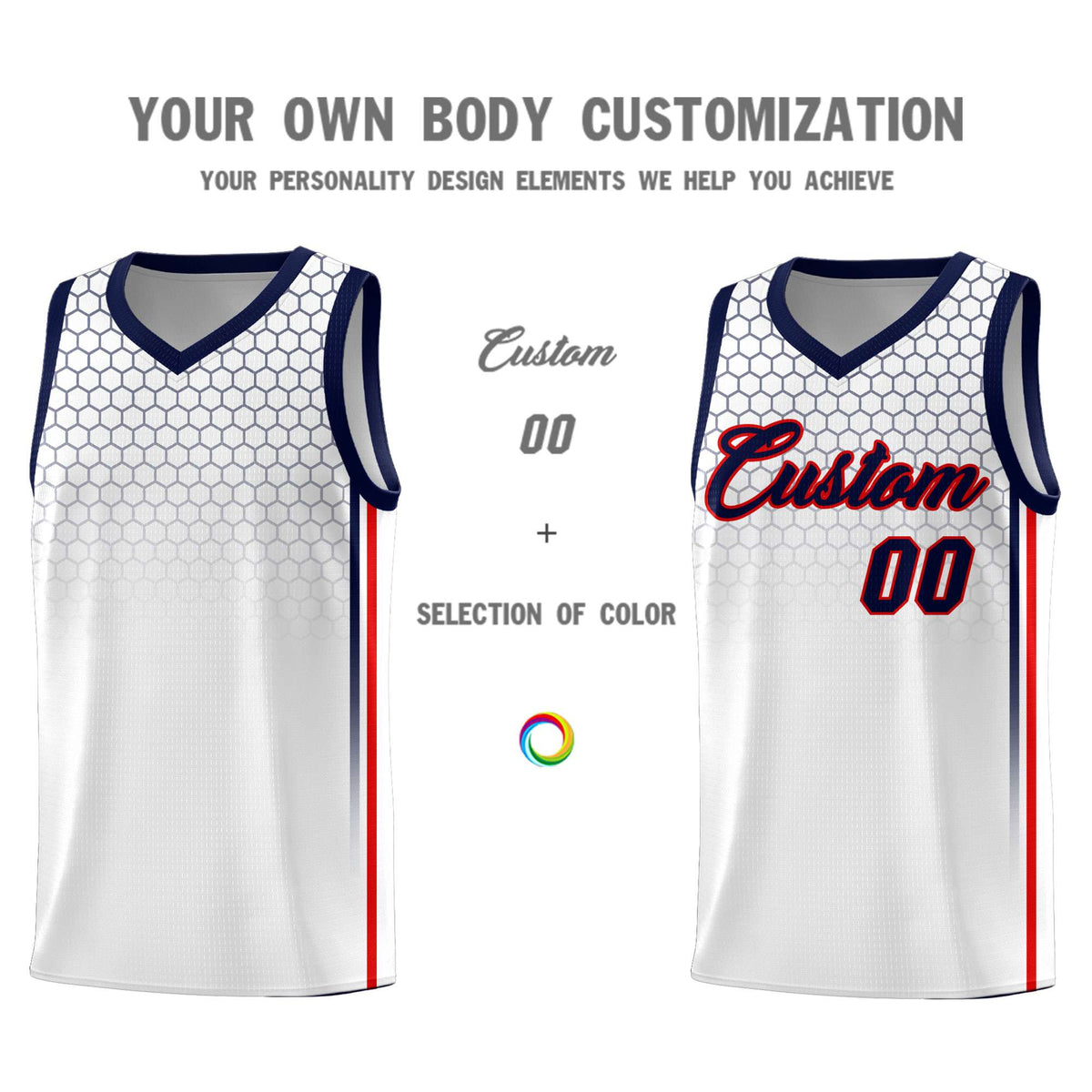 Custom White Personalized Honeycomb Pattern Sports Uniform Basketball Jersey