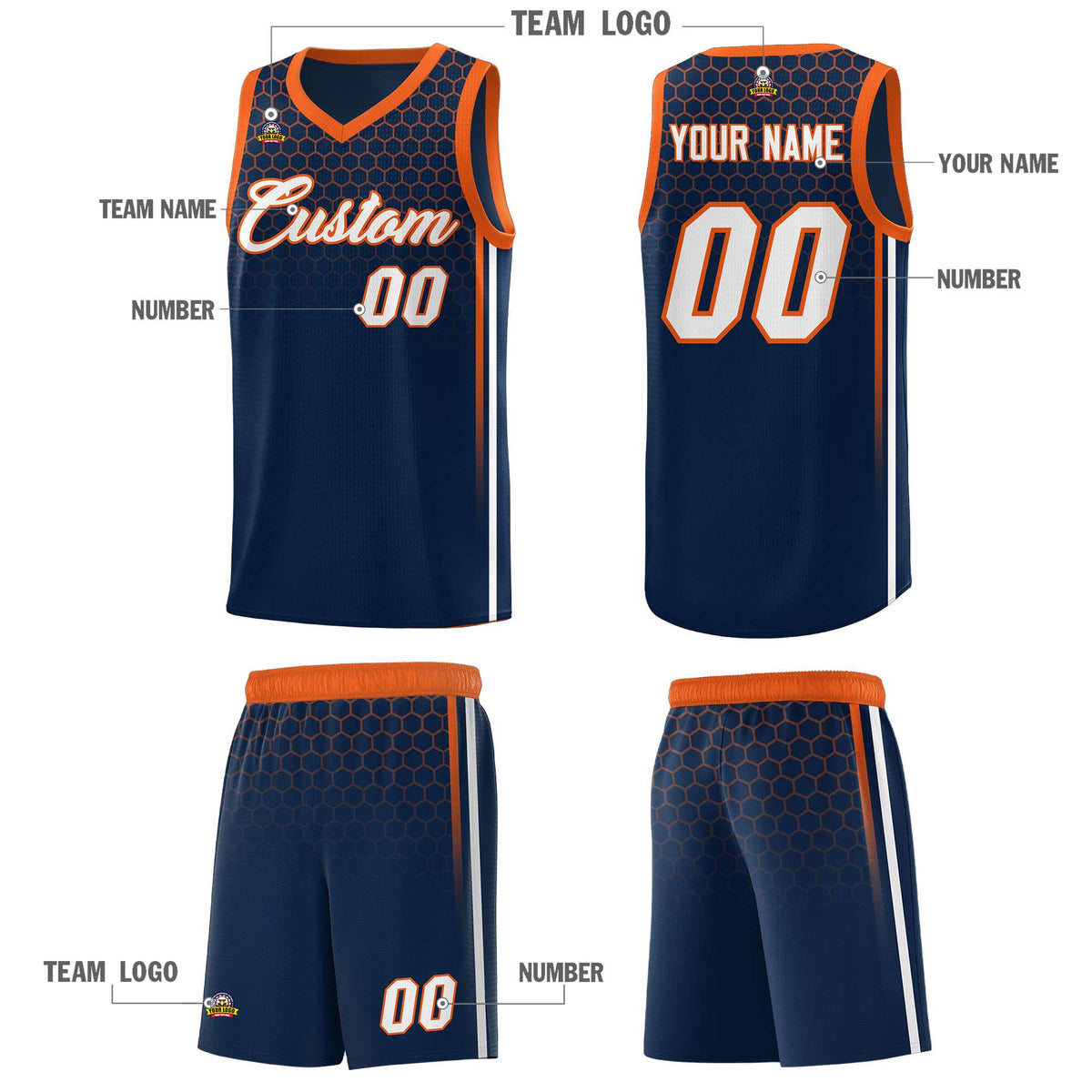 Custom Navy Personalized Honeycomb Pattern Sports Uniform Basketball Jersey