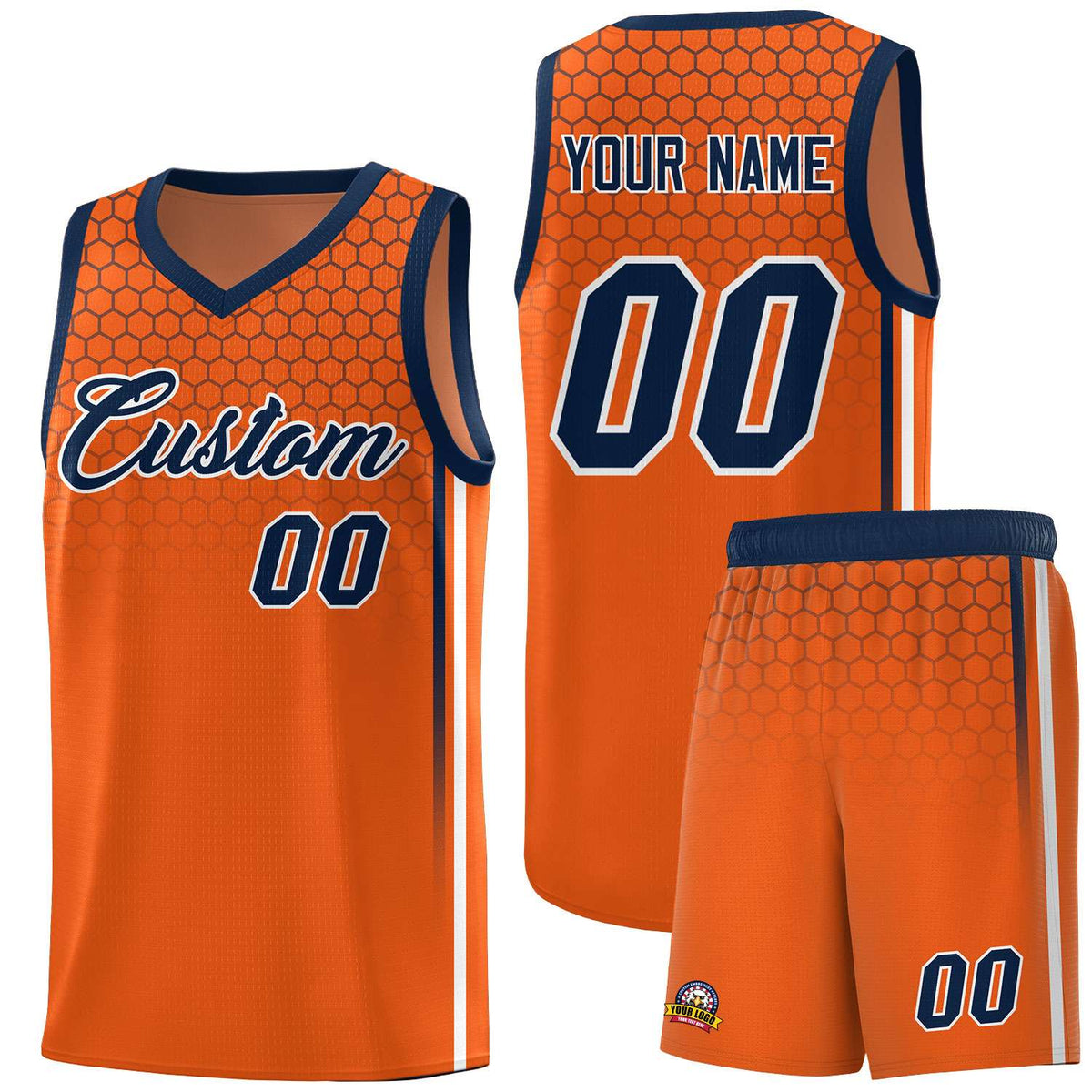 Custom Texas Orange Personalized Honeycomb Pattern Sports Uniform Basketball Jersey