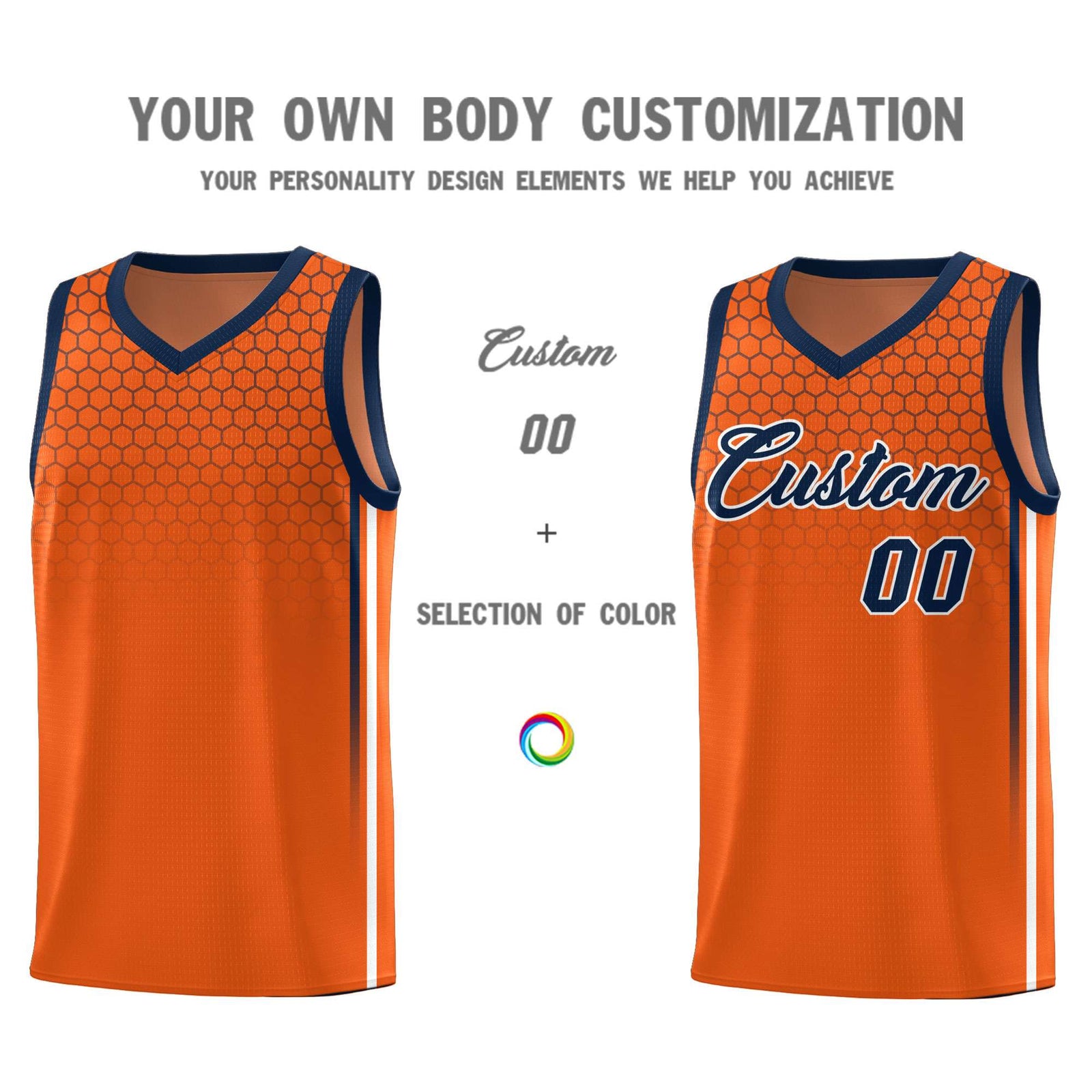 Custom Texas Orange Personalized Honeycomb Pattern Sports Uniform Basketball Jersey