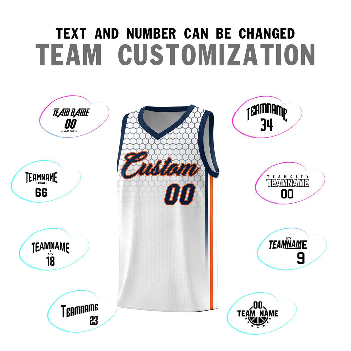 Custom White Personalized Honeycomb Pattern Sports Uniform Basketball Jersey