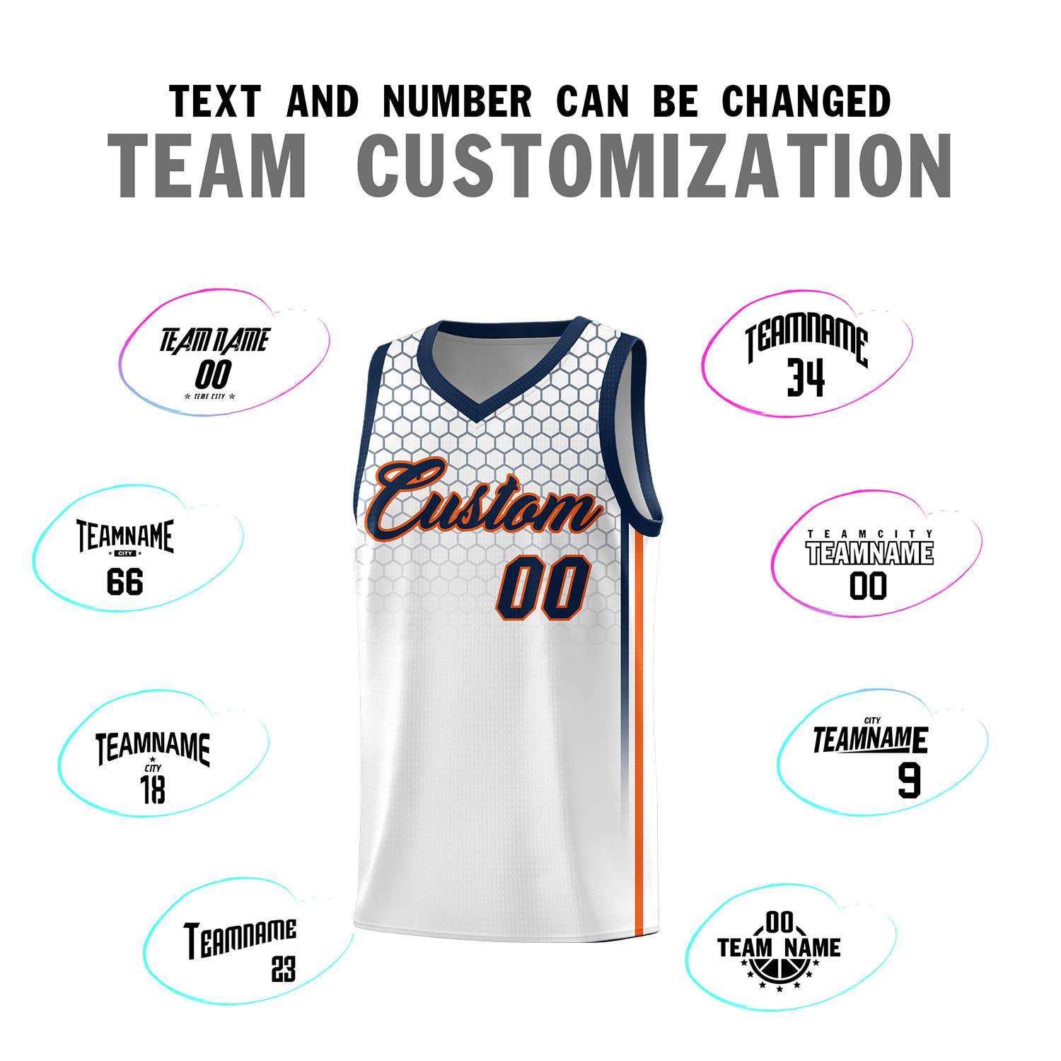Custom White Personalized Honeycomb Pattern Sports Uniform Basketball Jersey