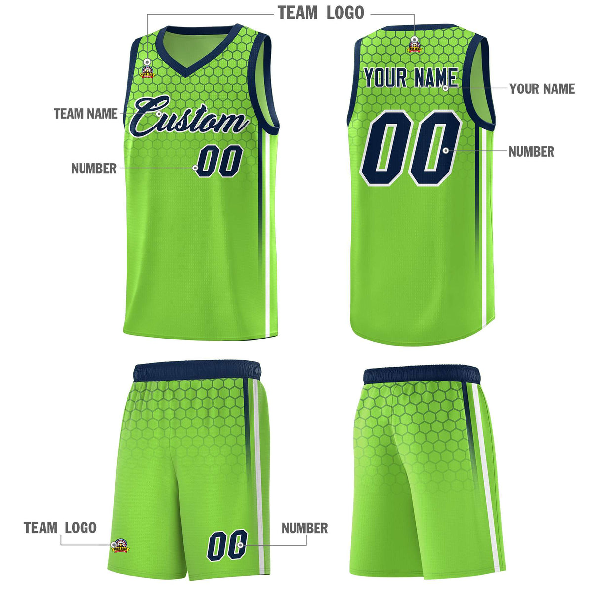 Custom Green Personalized Honeycomb Pattern Sports Uniform Basketball Jersey