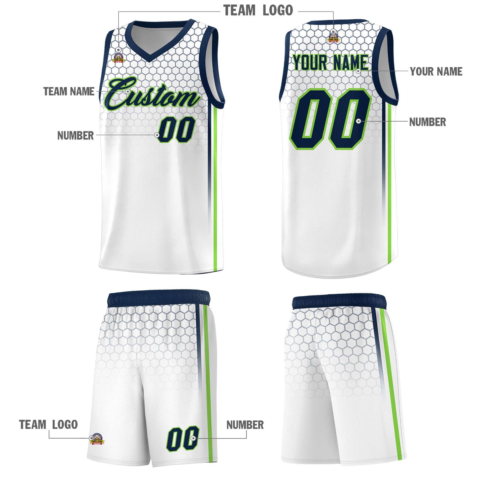 Custom White Personalized Honeycomb Pattern Sports Uniform Basketball Jersey