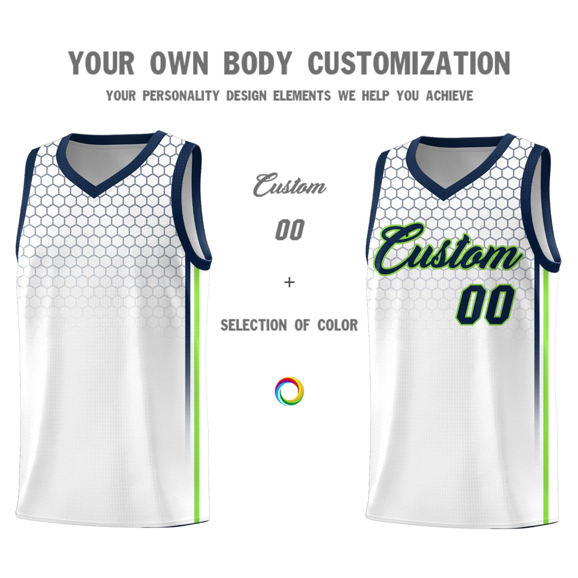 Custom White Personalized Honeycomb Pattern Sports Uniform Basketball Jersey