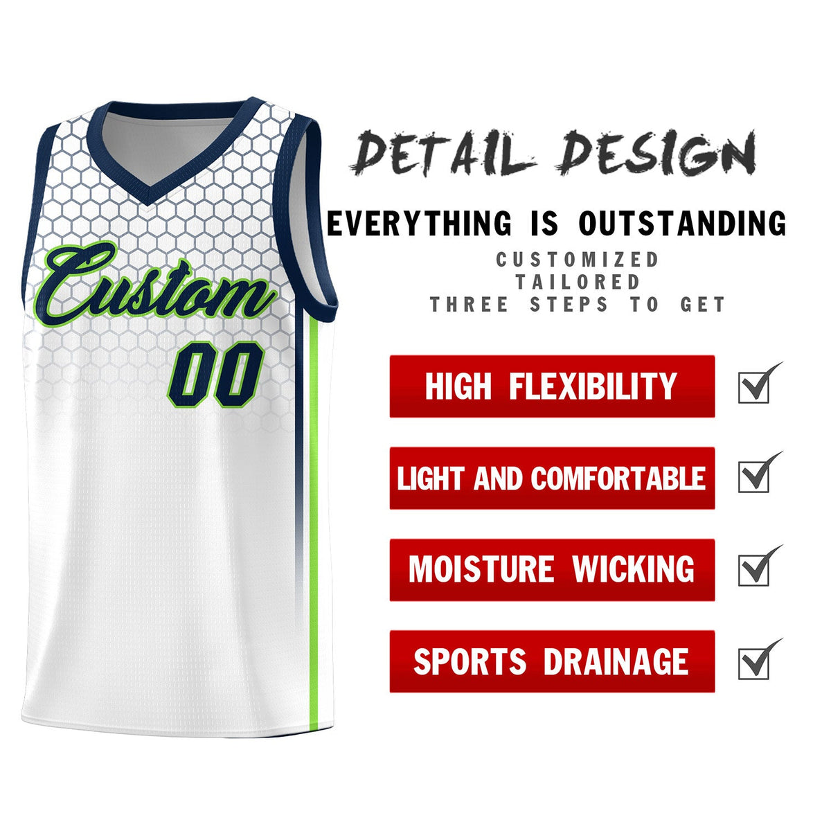 Custom White Personalized Honeycomb Pattern Sports Uniform Basketball Jersey
