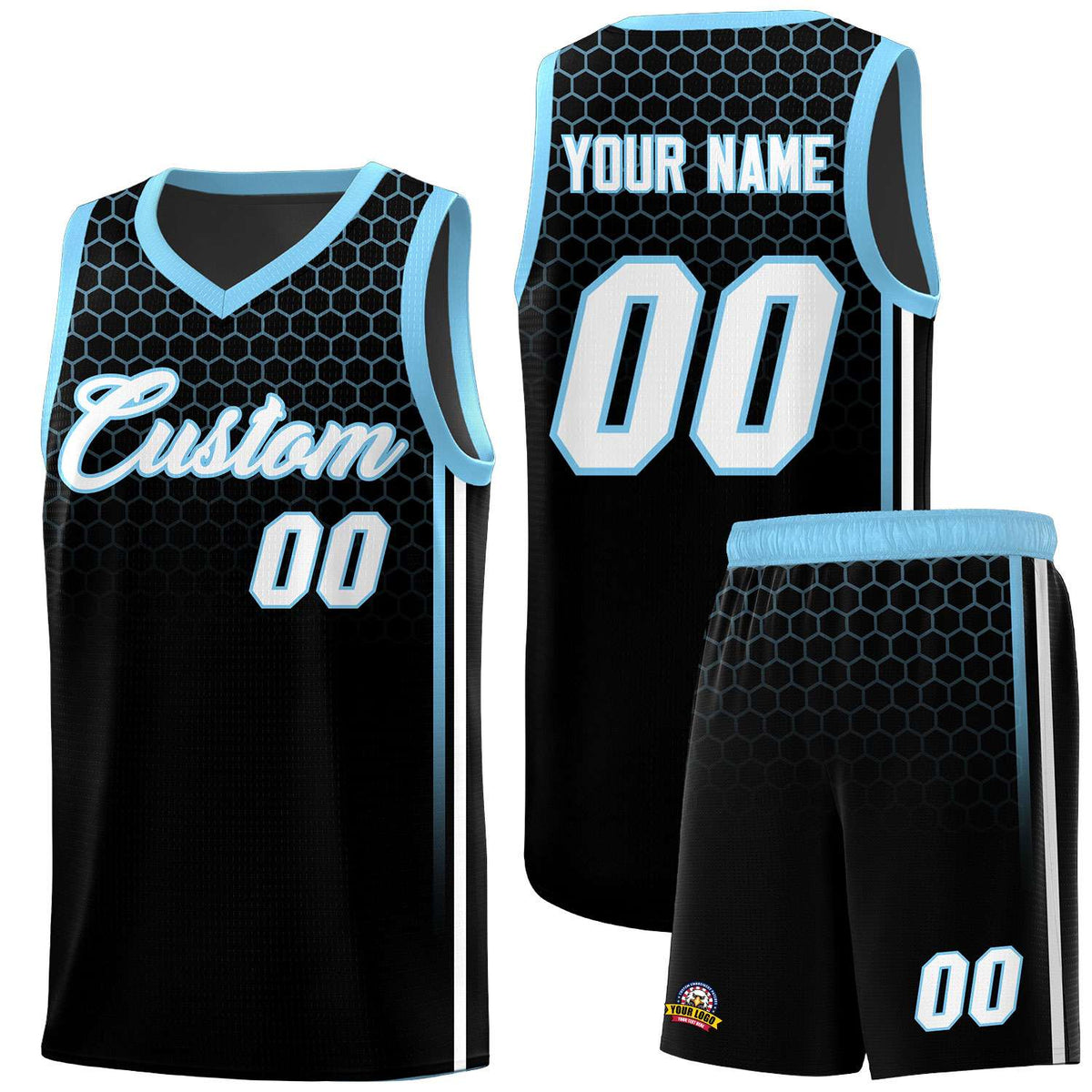 Custom Black Personalized Honeycomb Pattern Sports Uniform Basketball Jersey
