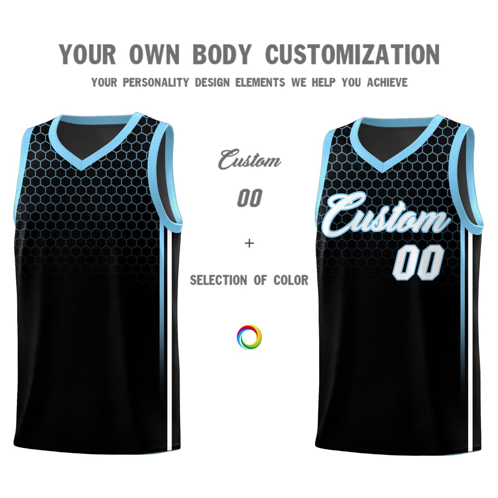 Custom Black Personalized Honeycomb Pattern Sports Uniform Basketball Jersey