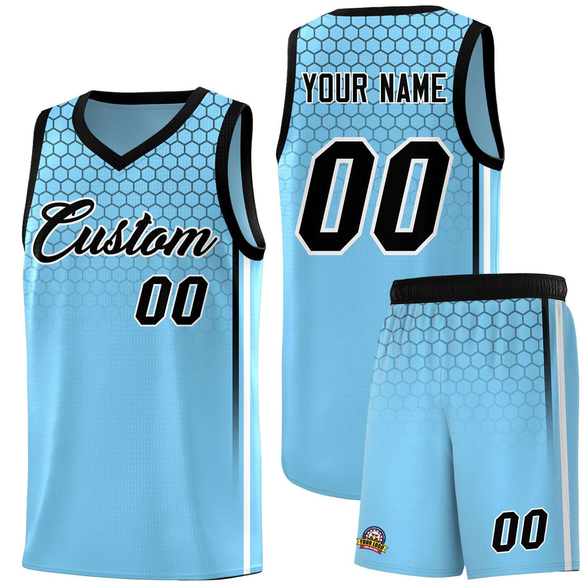 Custom Light Blue Personalized Honeycomb Pattern Sports Uniform Basketball Jersey