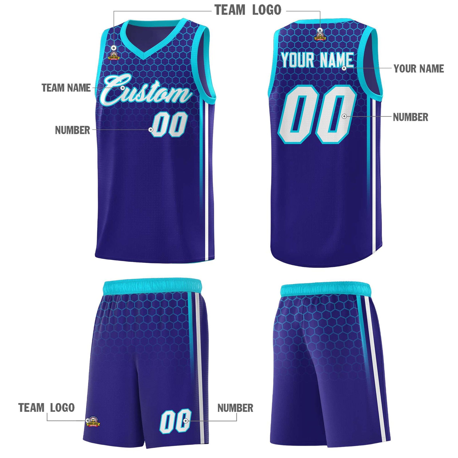 Custom Royal Personalized Honeycomb Pattern Sports Uniform Basketball Jersey