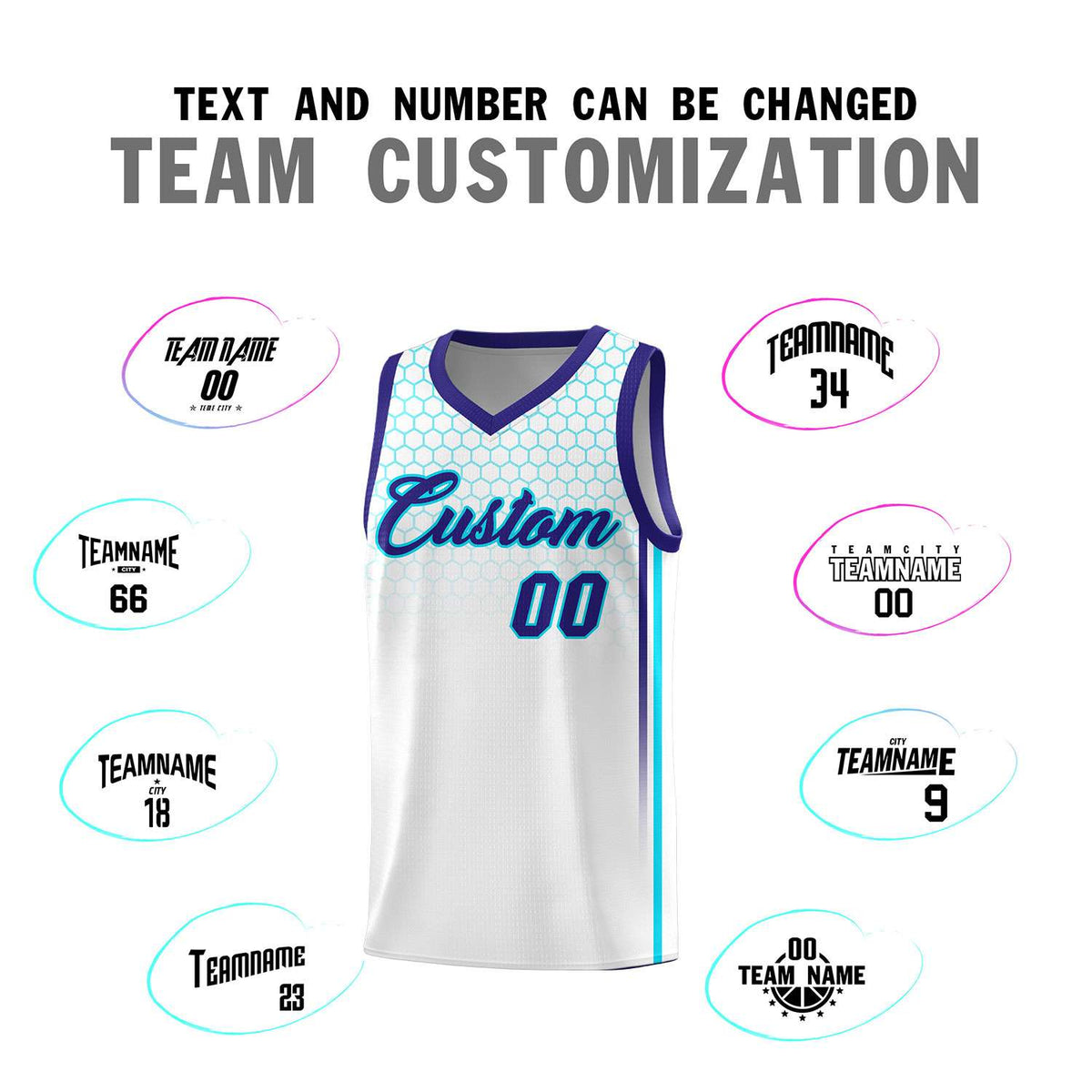 Custom White Personalized Honeycomb Pattern Sports Uniform Basketball Jersey