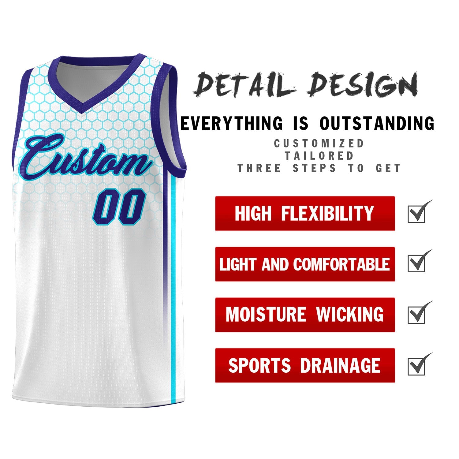 Custom White Personalized Honeycomb Pattern Sports Uniform Basketball Jersey