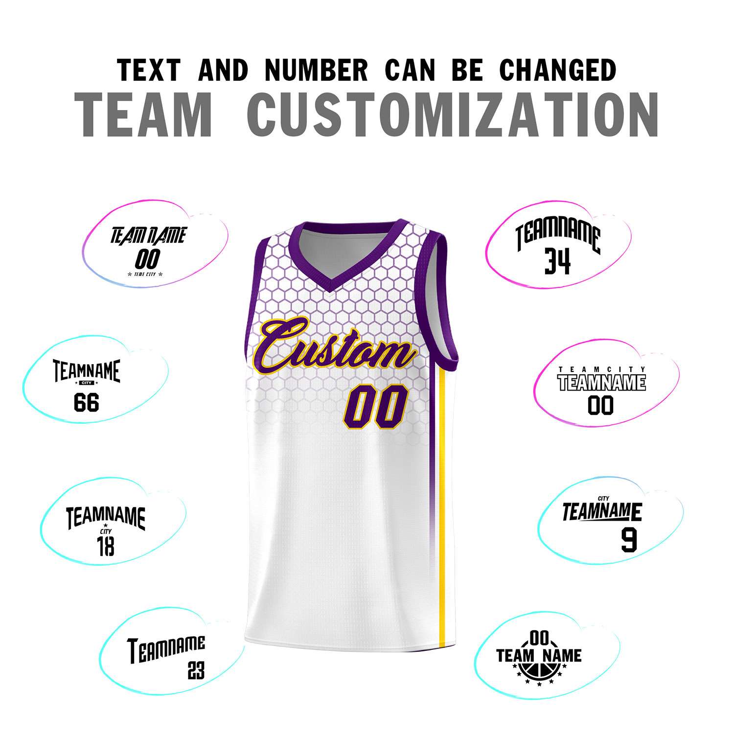Custom White Personalized Honeycomb Pattern Sports Uniform Basketball Jersey