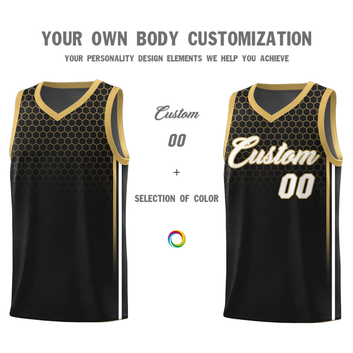 Custom Black Personalized Honeycomb Pattern Sports Uniform Basketball Jersey