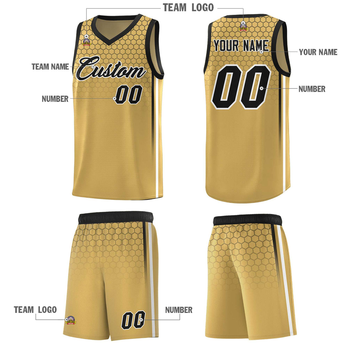 Custom Old Gold Personalized Honeycomb Pattern Sports Uniform Basketball Jersey