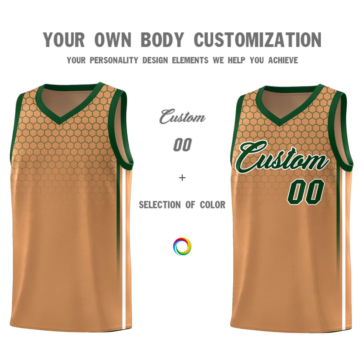 Custom Light Brown Personalized Honeycomb Pattern Sports Uniform Basketball Jersey