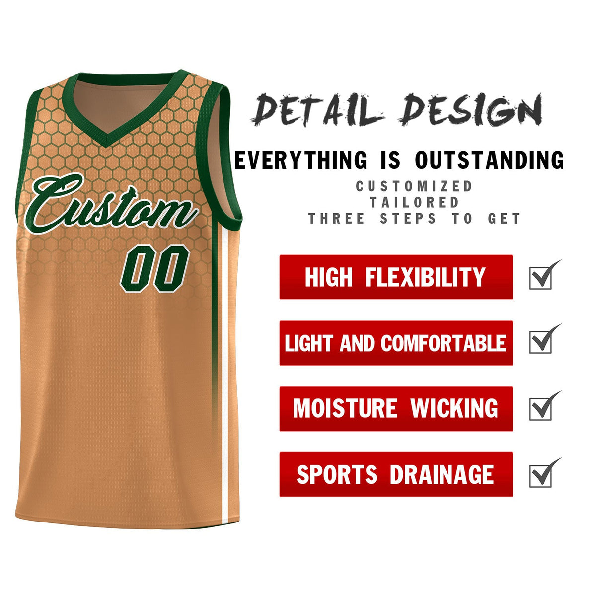 Custom Light Brown Personalized Honeycomb Pattern Sports Uniform Basketball Jersey
