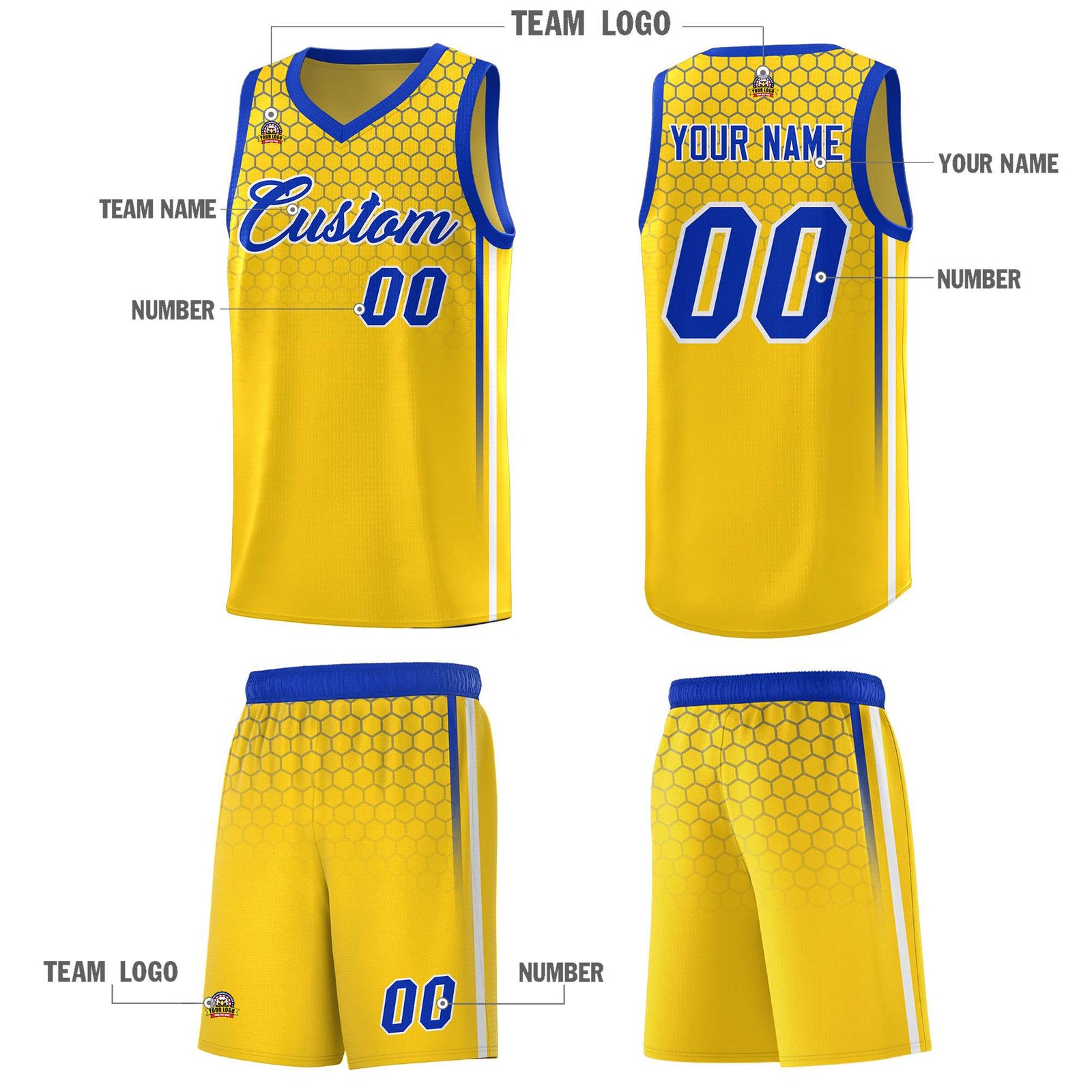 Custom Gold Personalized Honeycomb Pattern Sports Uniform Basketball Jersey