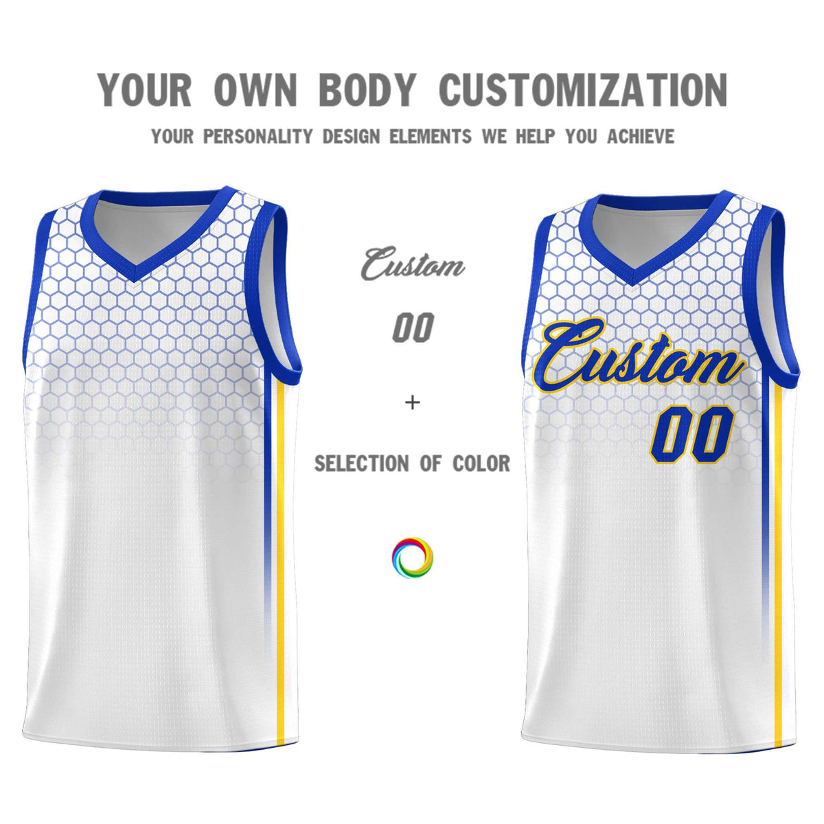 Custom White Personalized Honeycomb Pattern Sports Uniform Basketball Jersey