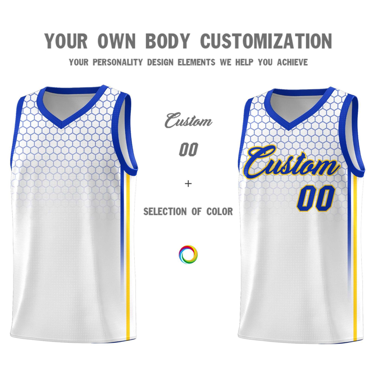 Custom White Personalized Honeycomb Pattern Sports Uniform Basketball Jersey