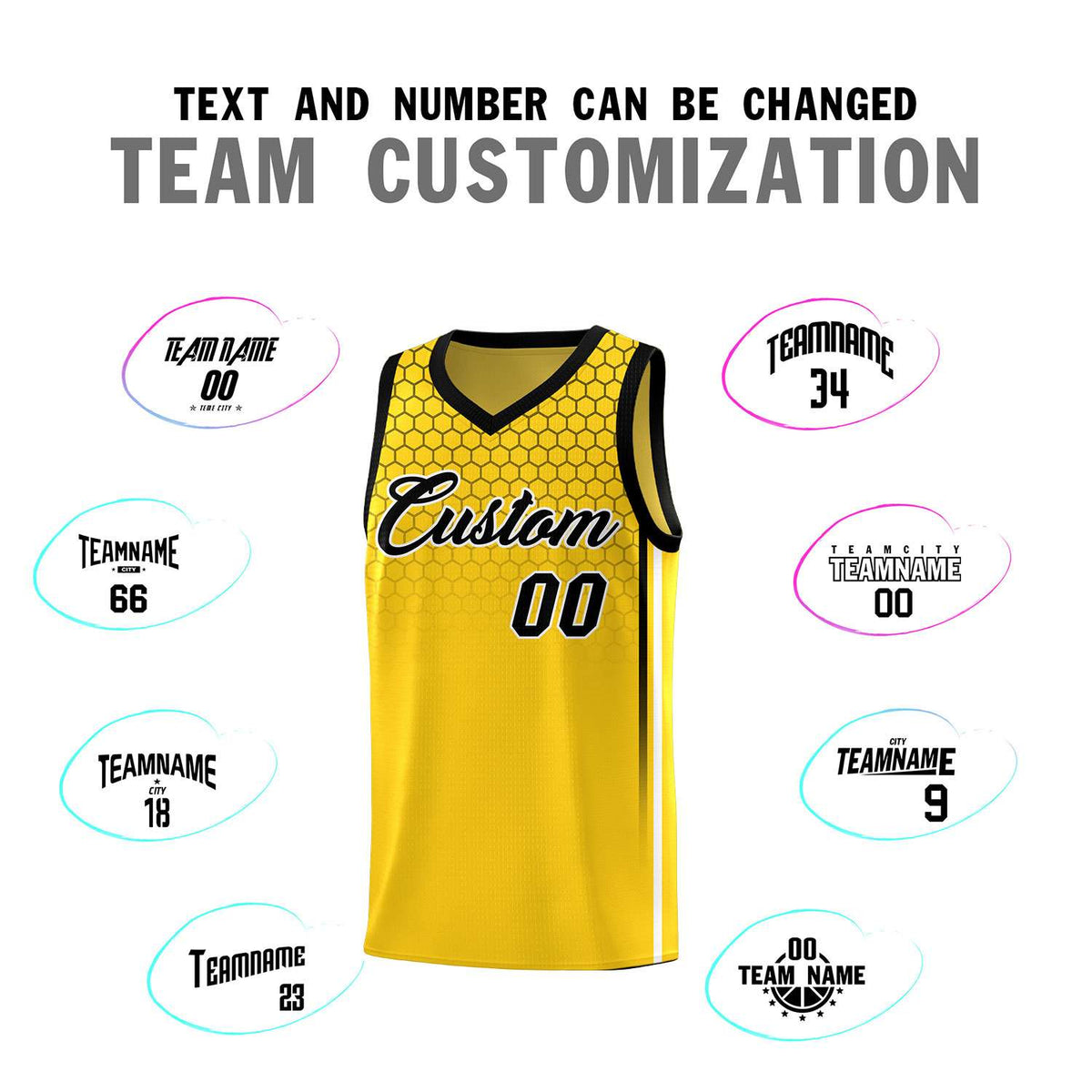 Custom Gold Personalized Honeycomb Pattern Sports Uniform Basketball Jersey