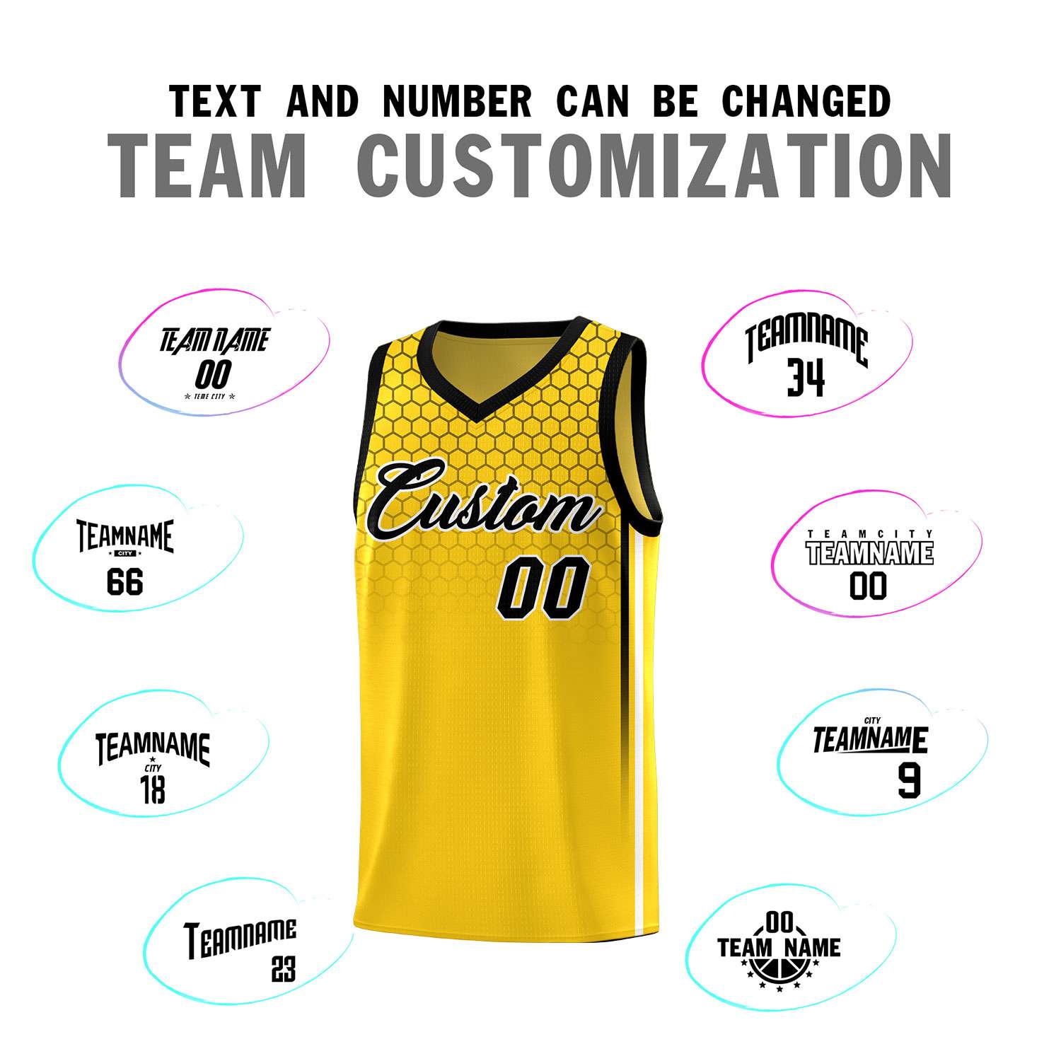 Custom Gold Personalized Honeycomb Pattern Sports Uniform Basketball Jersey