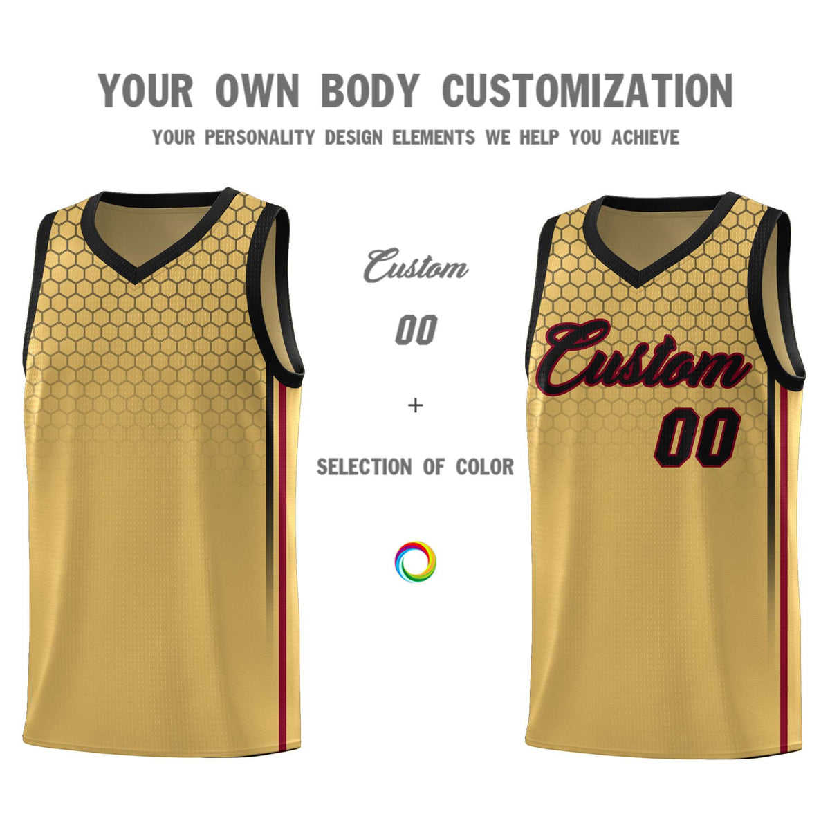 Custom Old Gold Personalized Honeycomb Pattern Sports Uniform Basketball Jersey