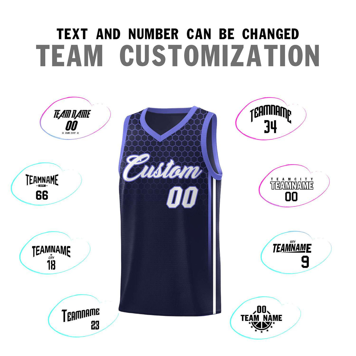 Custom Navy Personalized Honeycomb Pattern Sports Uniform Basketball Jersey