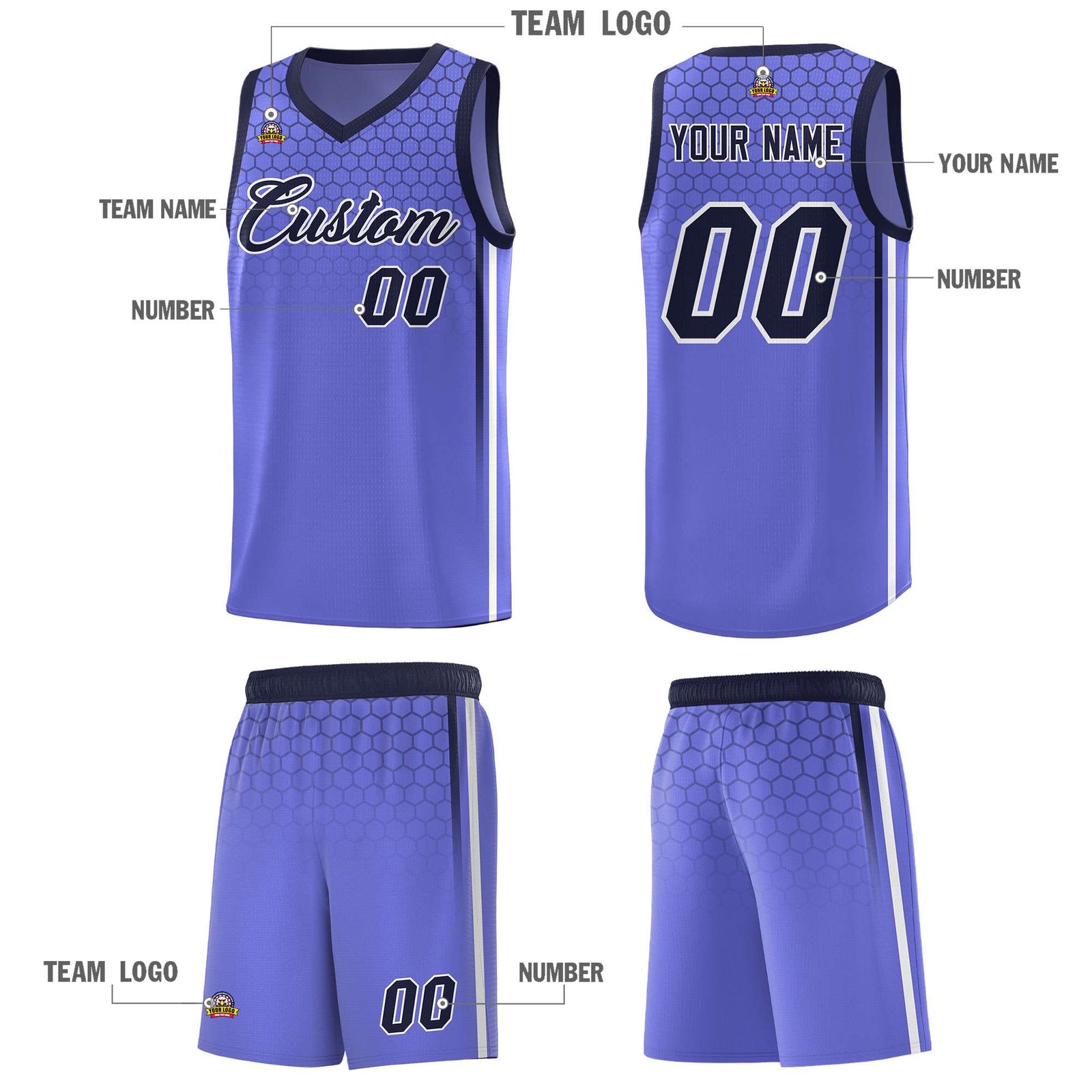 Custom Purple Personalized Honeycomb Pattern Sports Uniform Basketball Jersey