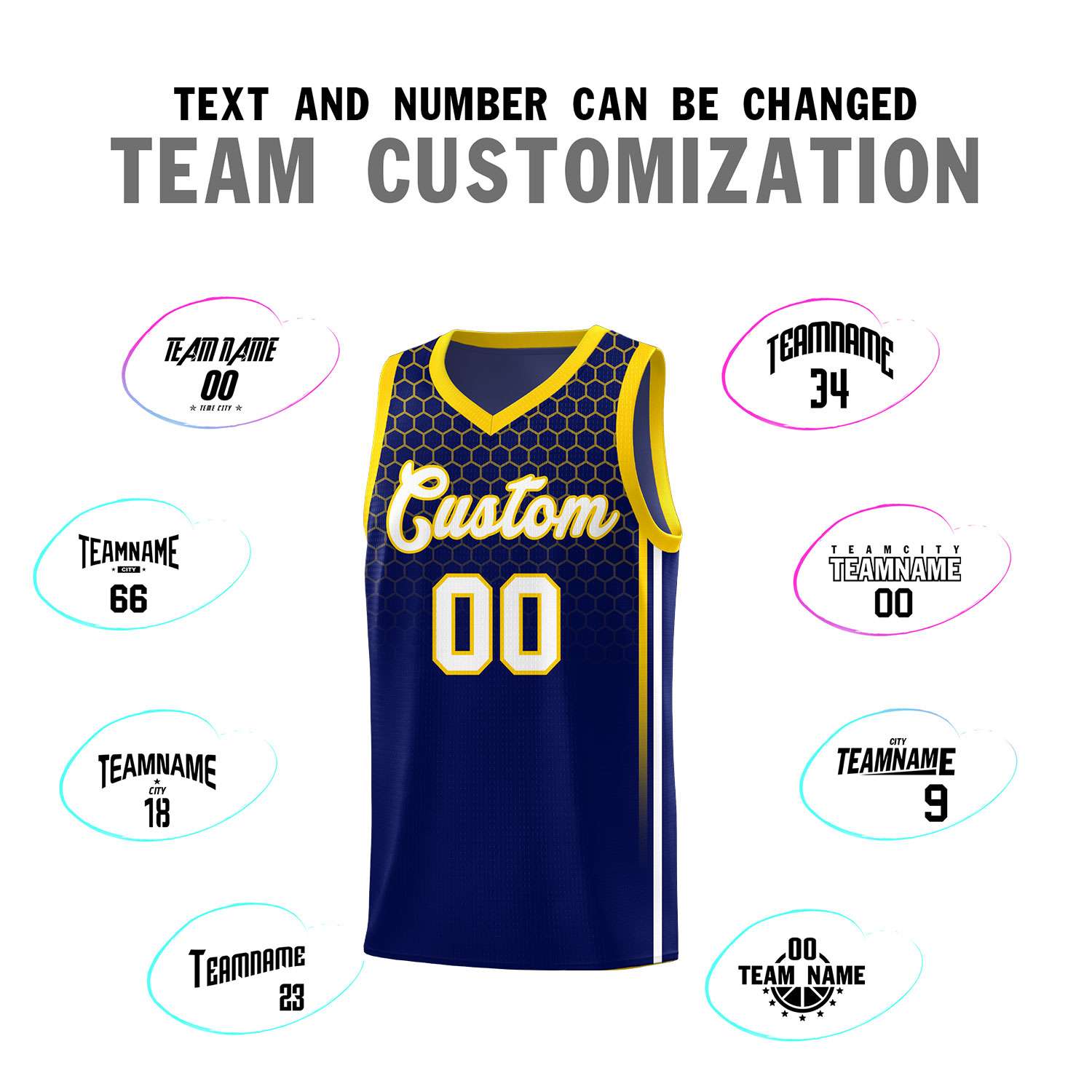 Custom Navy Personalized Honeycomb Pattern Sports Uniform Basketball Jersey