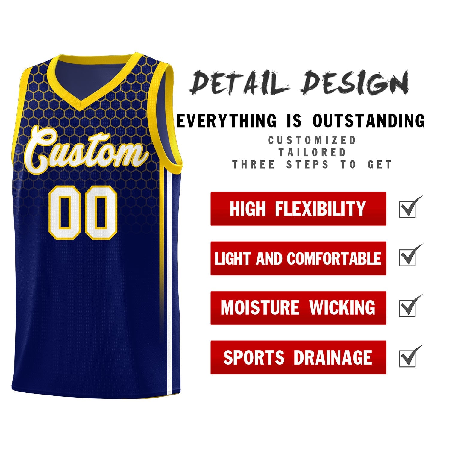 Custom Navy Personalized Honeycomb Pattern Sports Uniform Basketball Jersey