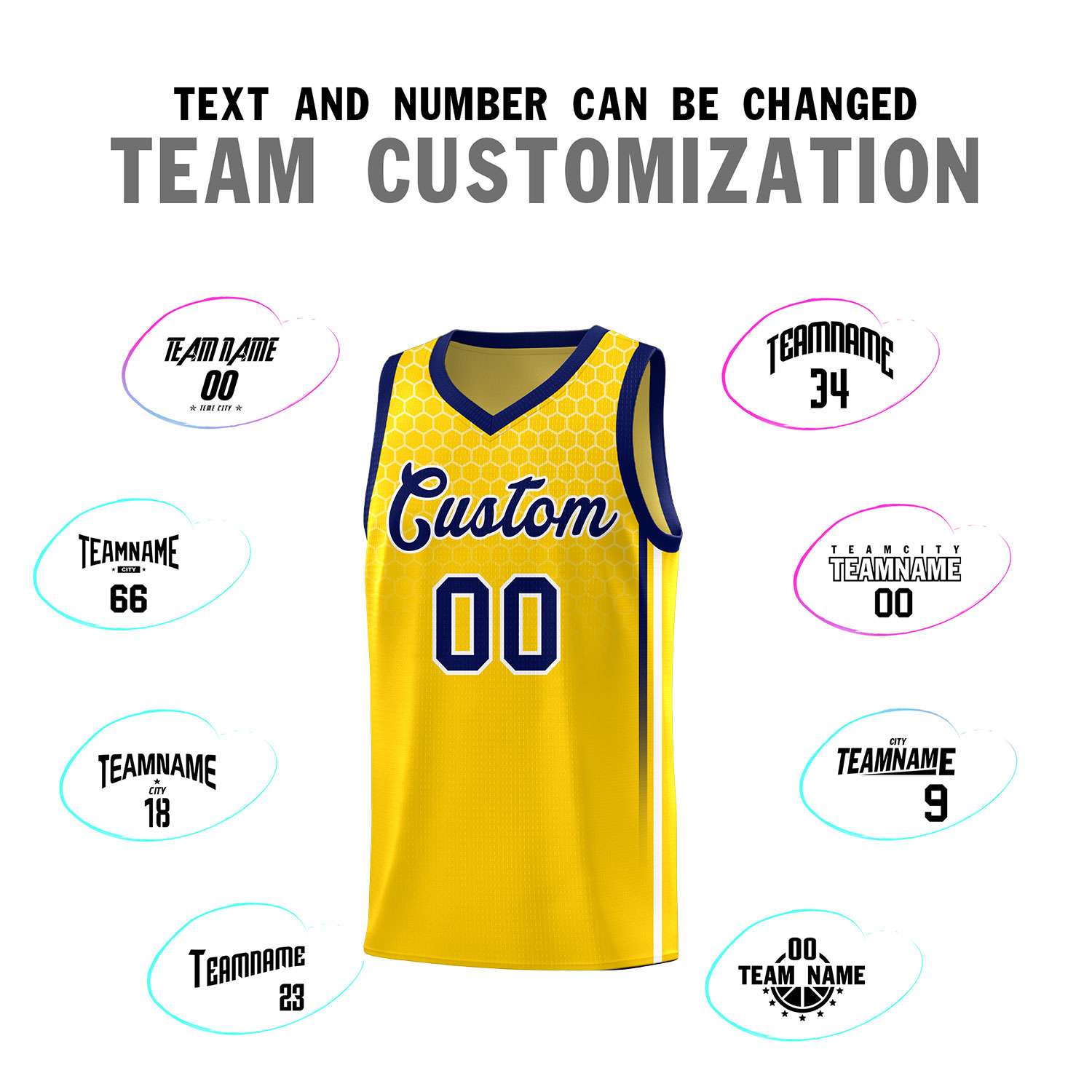 Custom Gold Personalized Honeycomb Pattern Sports Uniform Basketball Jersey