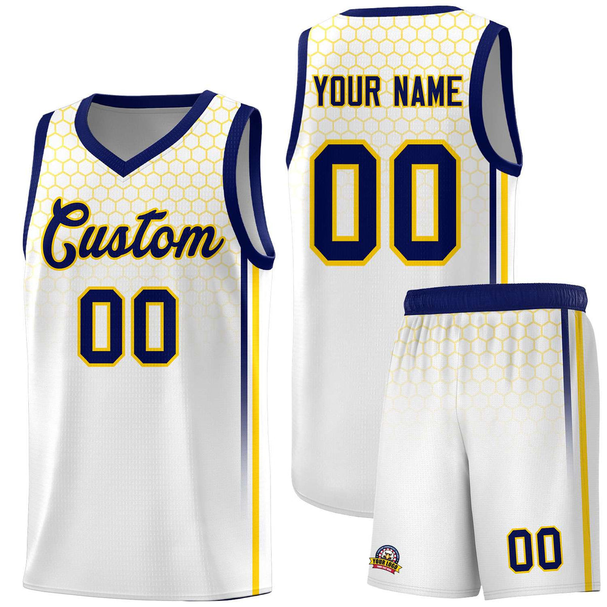 Custom White Personalized Honeycomb Pattern Sports Uniform Basketball Jersey