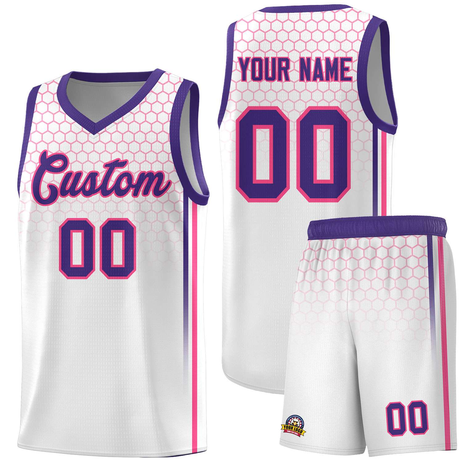 Custom White Personalized Honeycomb Pattern Sports Uniform Basketball Jersey