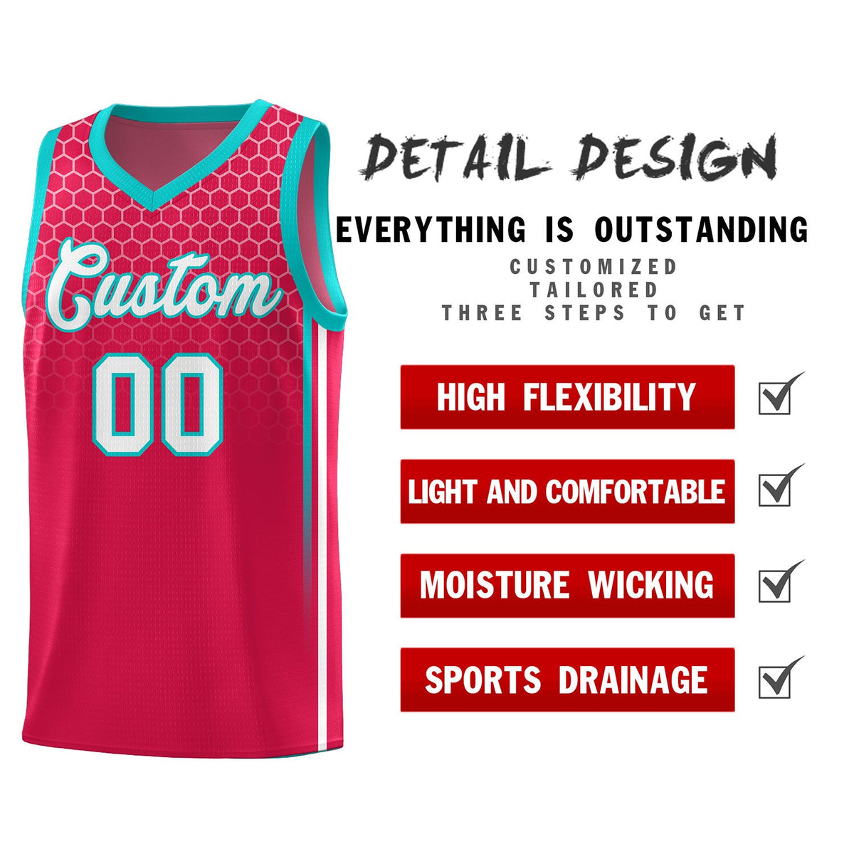 Custom Red Personalized Honeycomb Pattern Sports Uniform Basketball Jersey