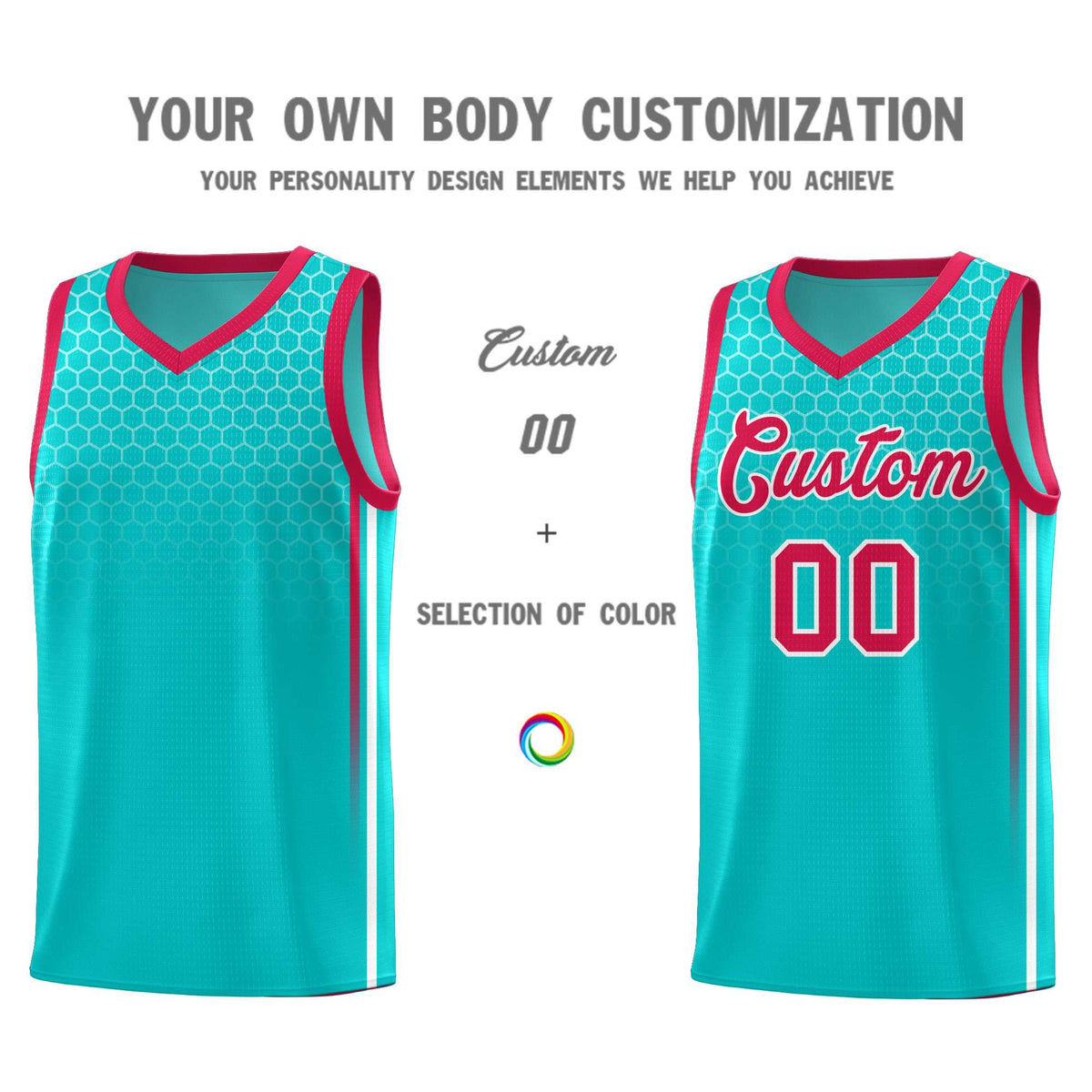 Custom Aqua Personalized Honeycomb Pattern Sports Uniform Basketball Jersey