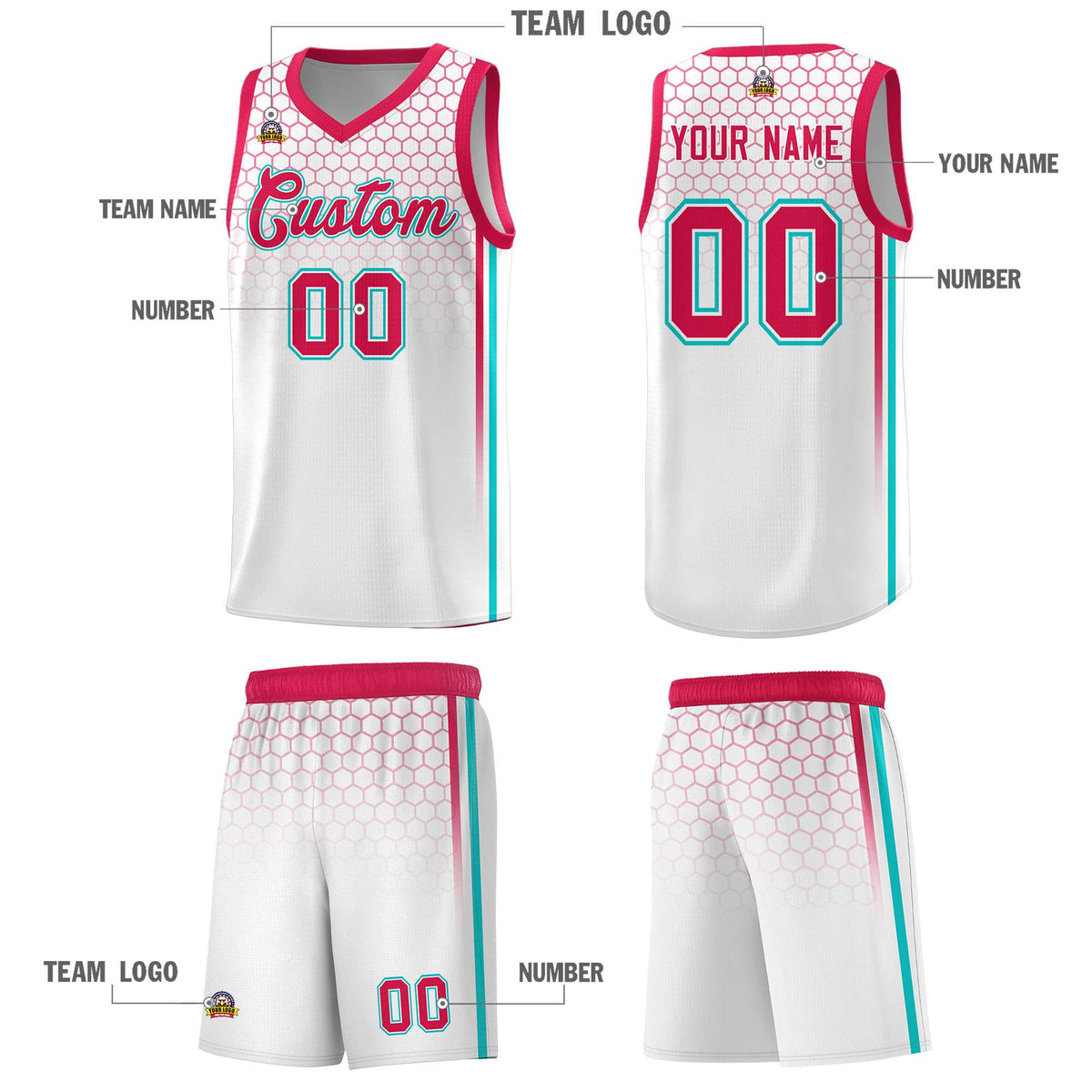 Custom White Personalized Honeycomb Pattern Sports Uniform Basketball Jersey